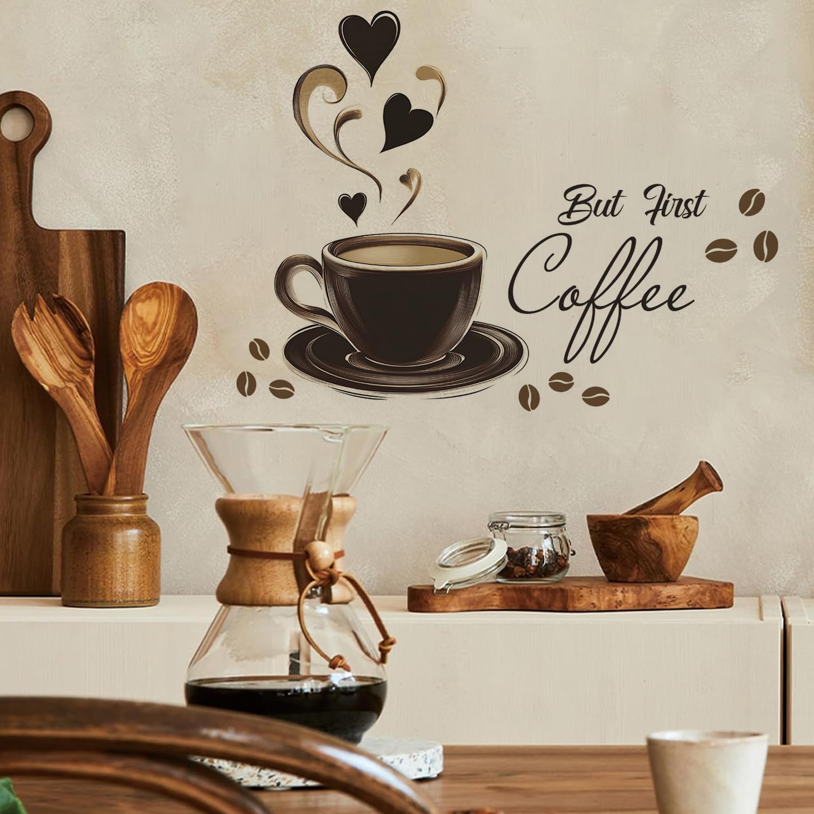 Wandtattoo Wandaufkleber Kaffee Zeit But First Coffee Eule Cappuccino Wandsticker Wanddeko für Küche Esszimmer