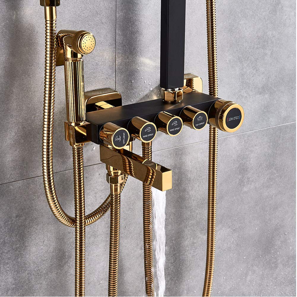 Grifo de Ducha de Lujo Cromado Negro, Mezclador de latón con rociador de bidé, chorros Laterales de SPA, Ducha, caño Giratorio para bañera, Ducha de baño, Blanco Dorado, grifos Dom