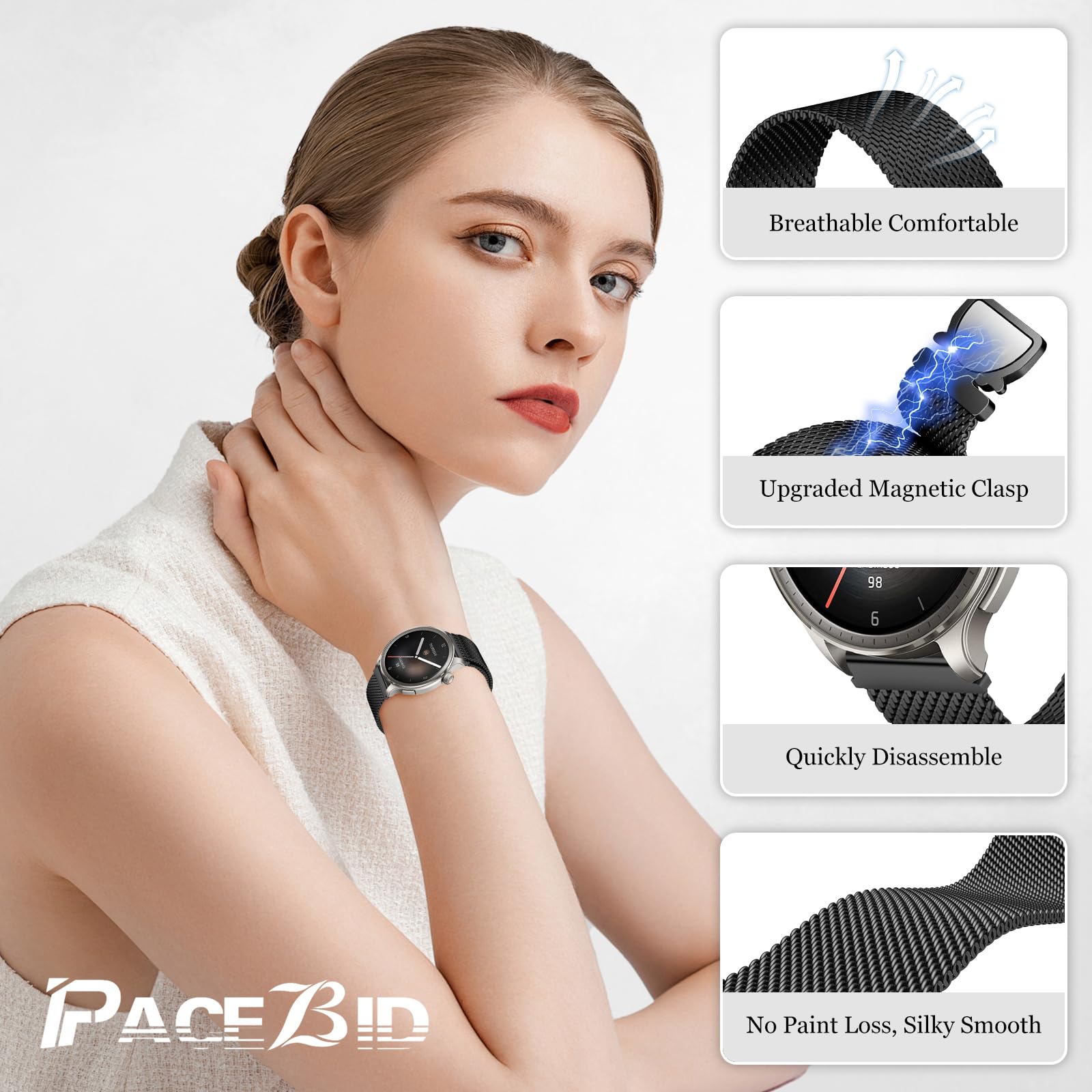 Edelstahl Armband Für Amazfit Falcon - 22mm Ersatzarmband Mit Schnalle (für Herren & Damen, Farbe E)
