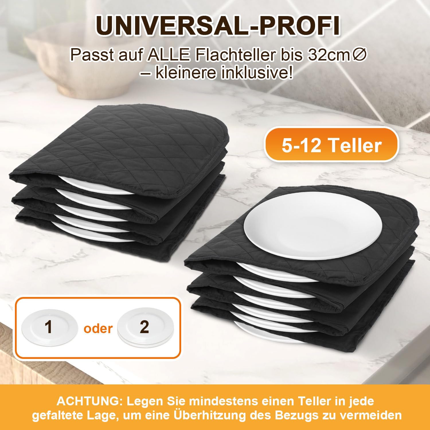 Chauffeur d'assiettes électrique XXL pour 12 Assiettes (jusqu'à 32 cm) - 200W–74°C, Chauffe Assiette Housse Lavable, Chauffage en 10 Min, Protection Contre la surchauffe[Noir]