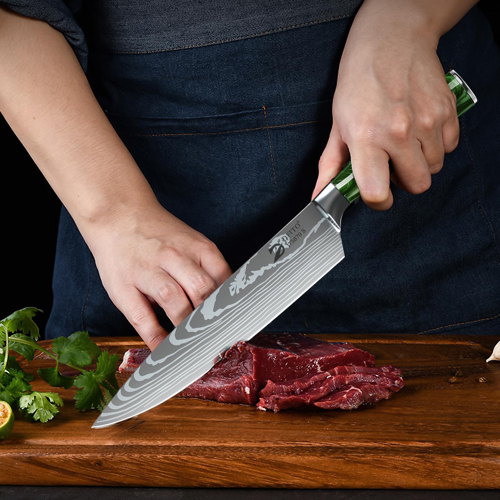 Dfito Set di coltelli da cucina, set di 9 coltelli da cucina professionali con custodia a rotelle, set di coltelli da cucina professionali in acciaio inossidabile ad alto tenore di carbonio