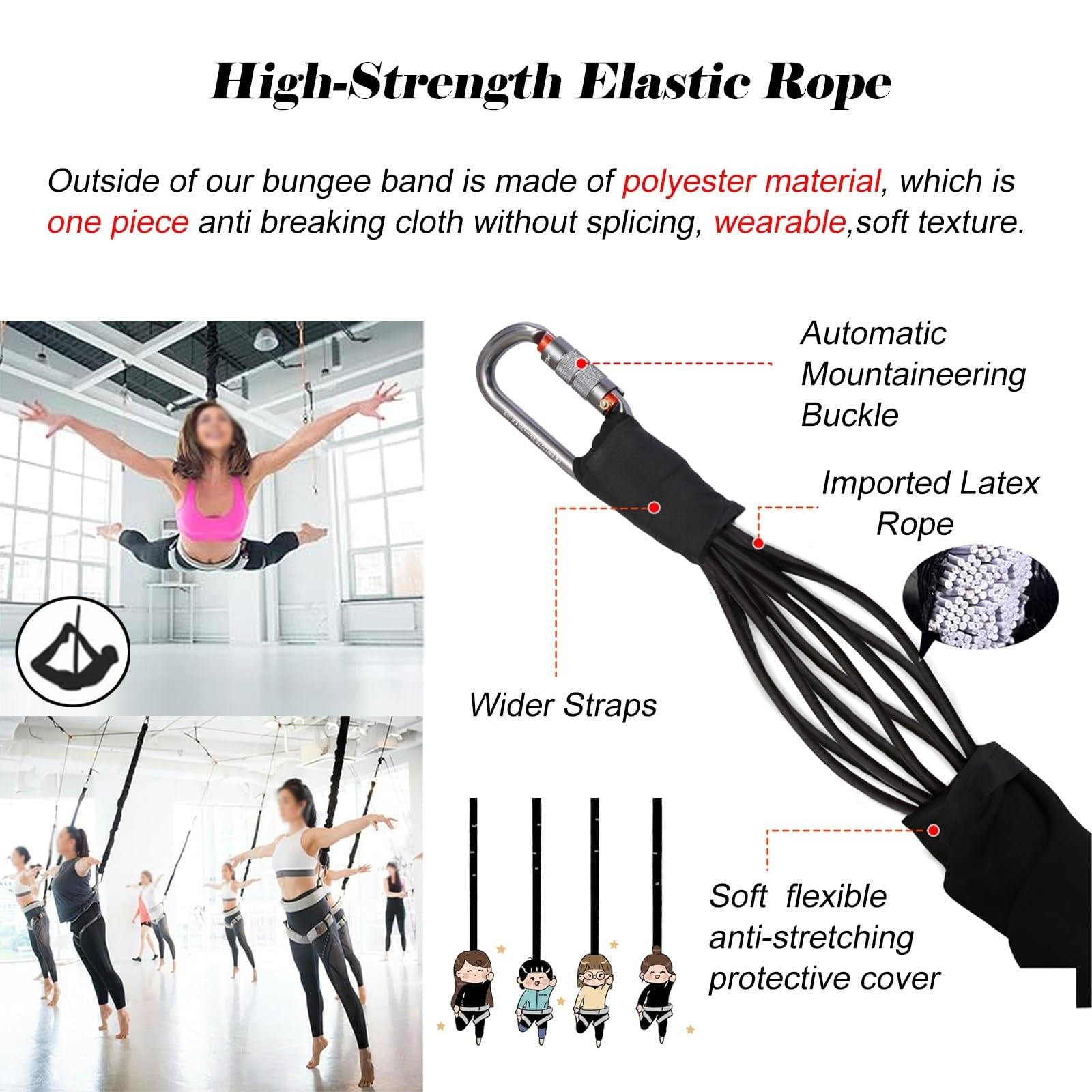 Zestaw do ćwiczeń z gumą bungee, lina oporowa bungee o wysokiej wytrzymałości, trenażer podwieszany z obrotem 360°, narzędzie do treningu fitness w domu, do jogi, pilatesu i ćwiczeń