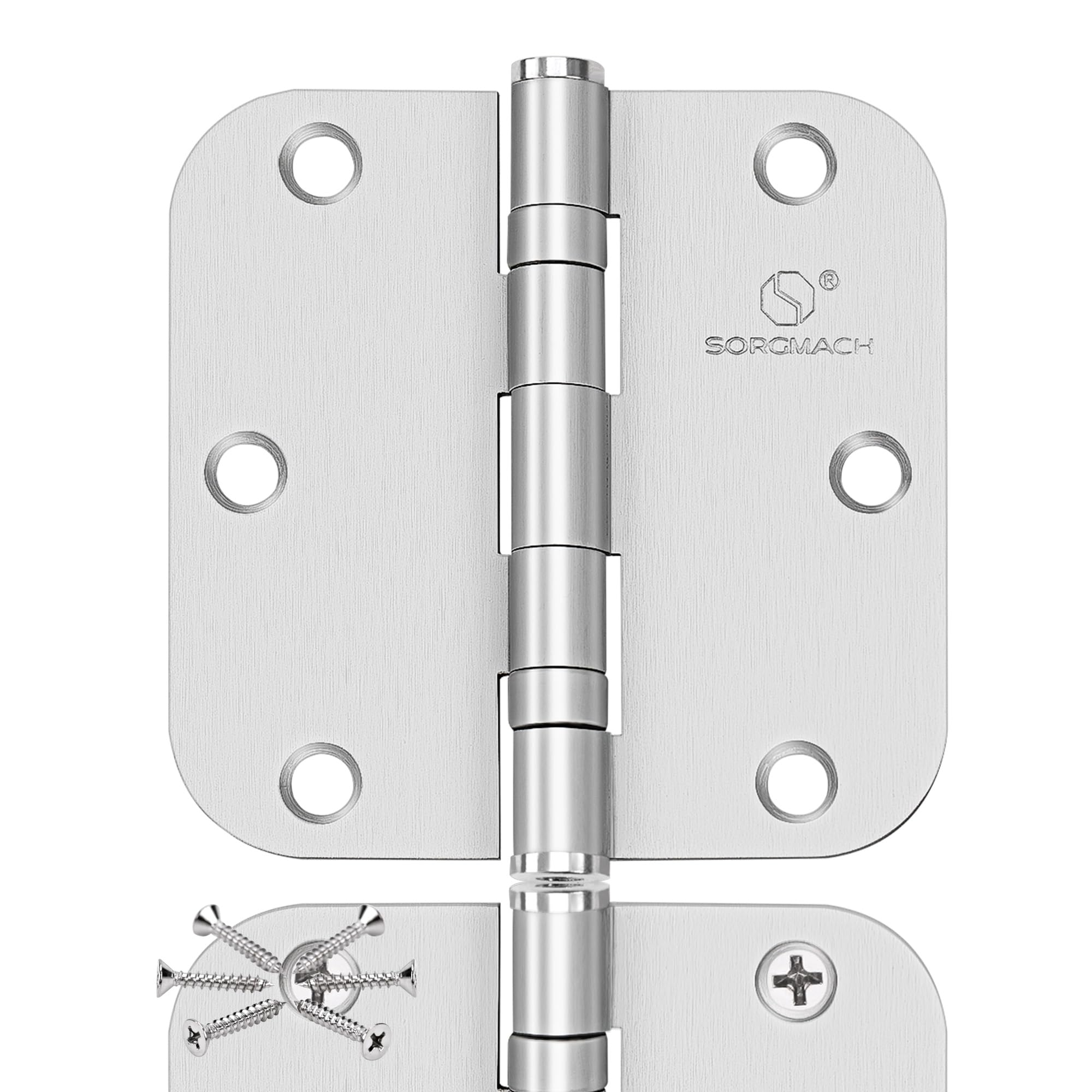 Bisagras de acero inoxidable 304 con esquinas de radio de 5/8, rodamiento de bolas de 3.5 pulgadas, bisagras de puerta de níquel satinado cepillado para puerta interior y exterior, paquete de