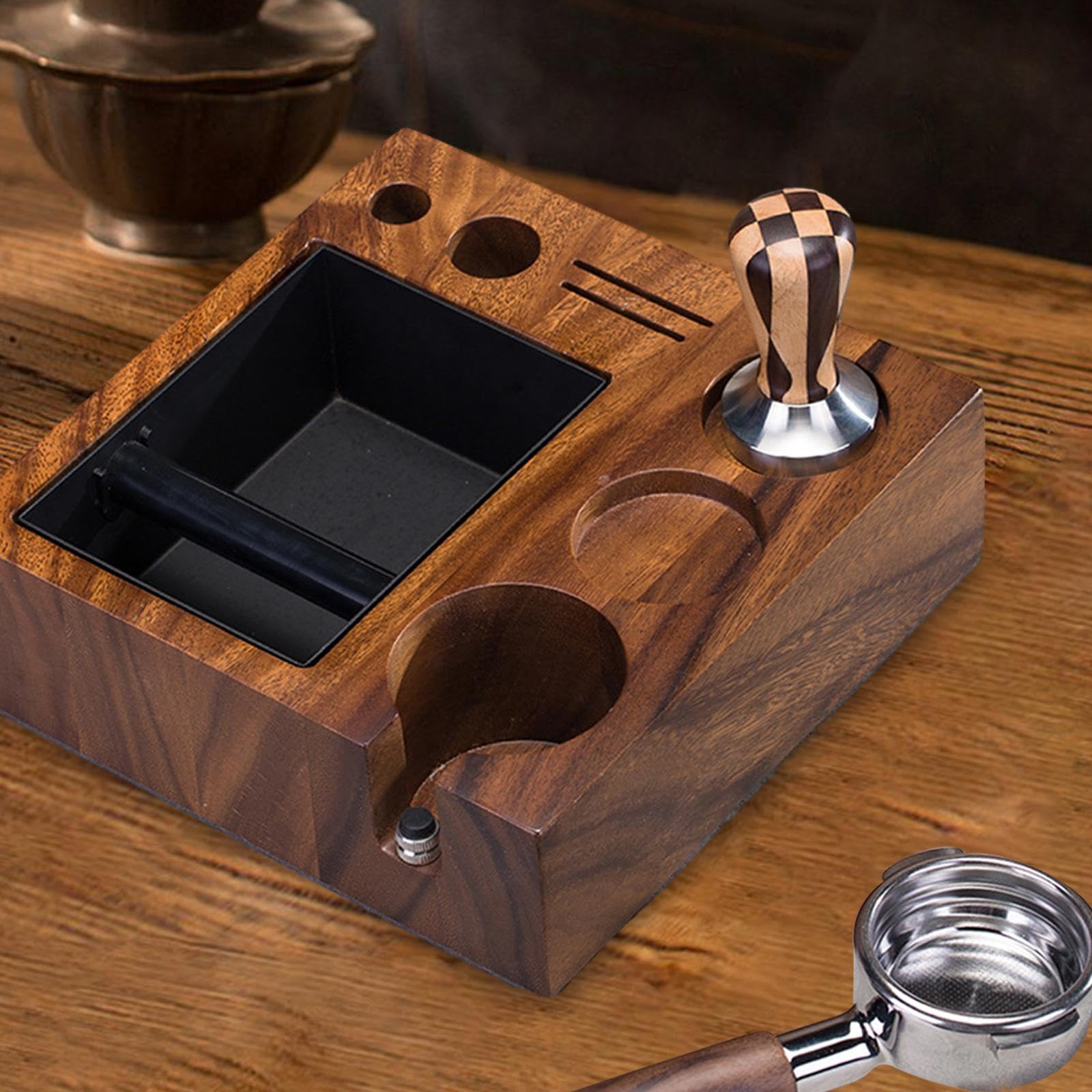 rockible Espresso Knock Box Tamper Station Organizador Distribuidor Soporte Portafiltro, 58mm