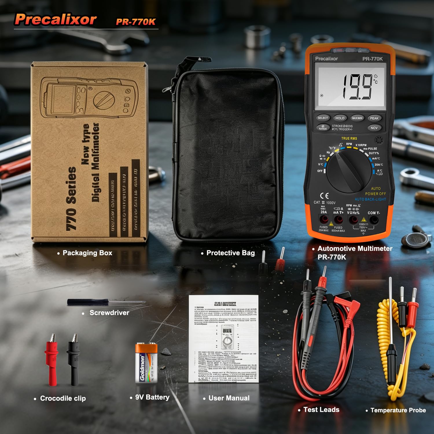 Automotive Multimeter Digital 770K RPM Dwell AC/DC Current/Voltage Tester