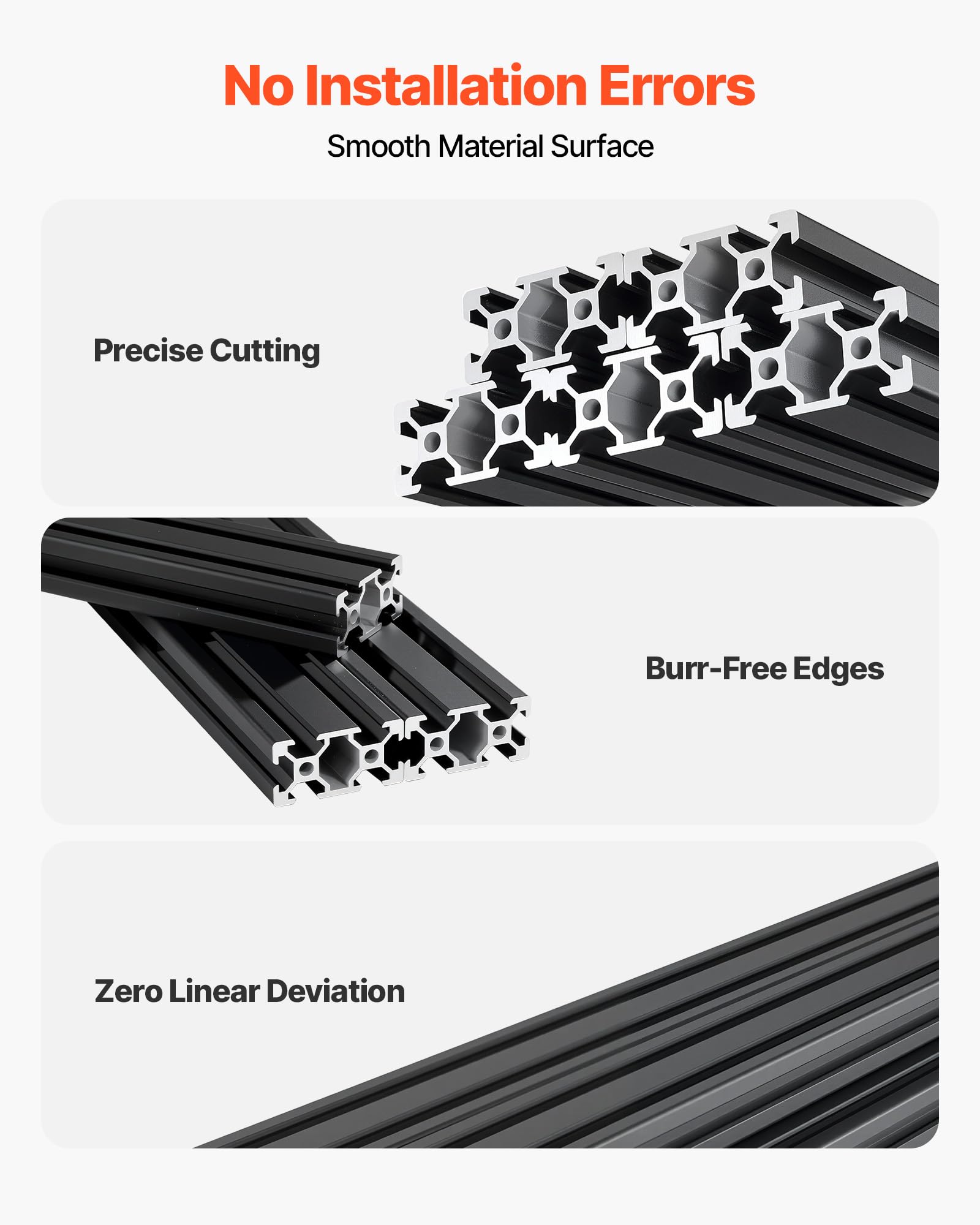 VEVOR 2040 Aluminium Profile 6 Stk. 2 m, Eloxierte V-Nut-Aluprofile nach EU-Standard, Hochfeste Strangpressprofile, Aluminiumschiene für 3D-Druckerteile, CNC-DIY-Werkbänke und Montage, Schwarz
