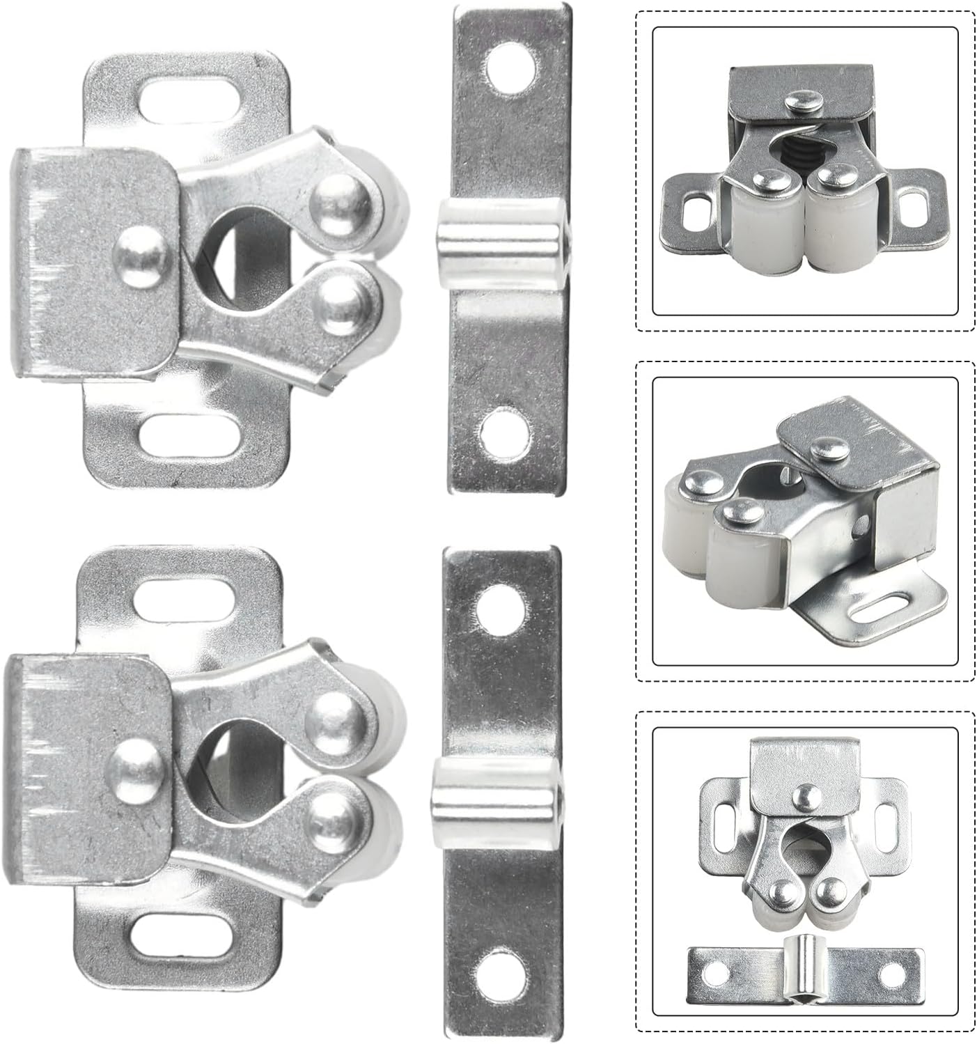 Double Roller Catch Cabinet Door Latch, Stainless Steel Cupboard Door Lock Gripper for Caravan, Boat, Motorhome - Multiple Finishes Available