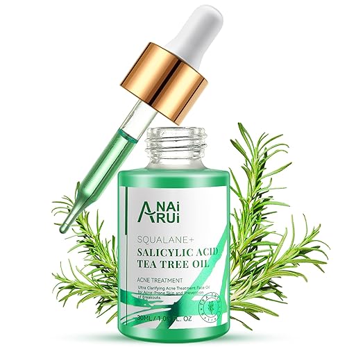 ANAI RUI Aceite facial para acné, aceite de árbol de té con ácido salicílico, aceite de piel propensa al acné, alivia el acné, alivio del