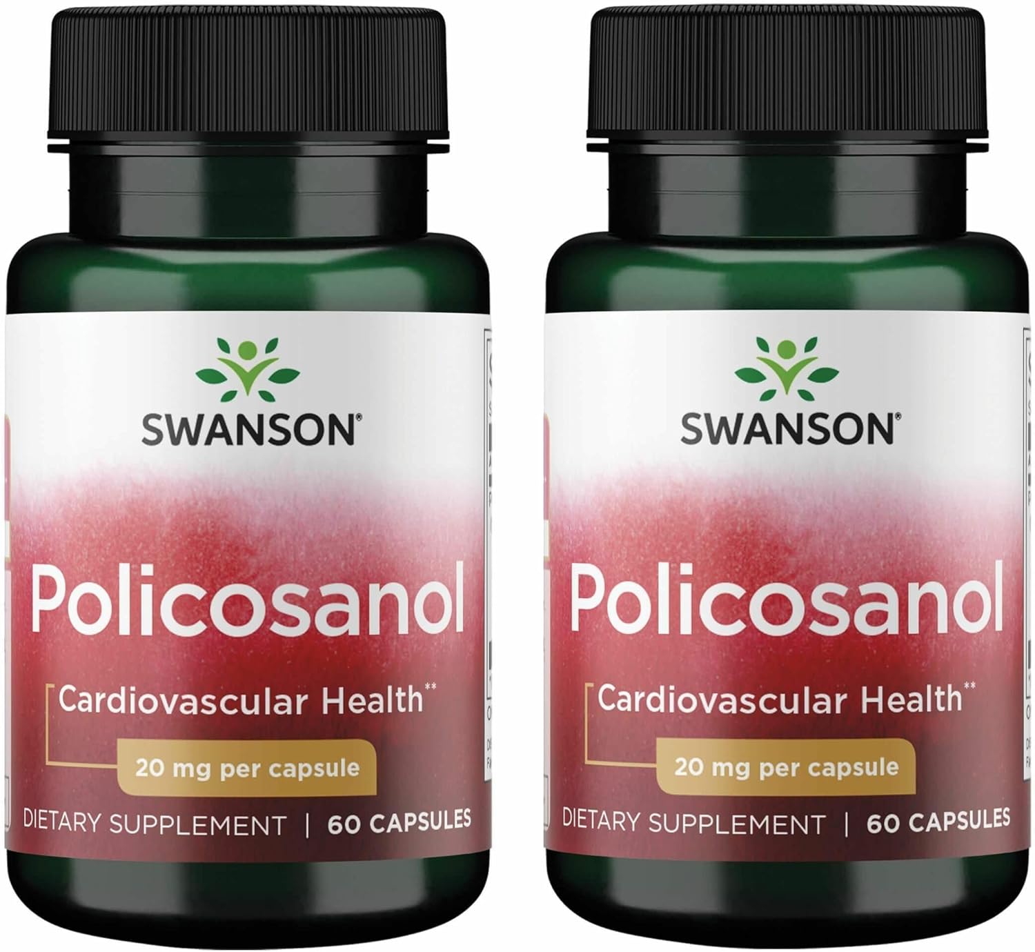 Swanson Policosanol - Supplement Helps Support Cardiovascular Health - All Natural Formula Aids Good Heart Health & Function - Helps Maintain Healthy Cholesterol Levels (60 Capsules, 20mg each) 2 Pack