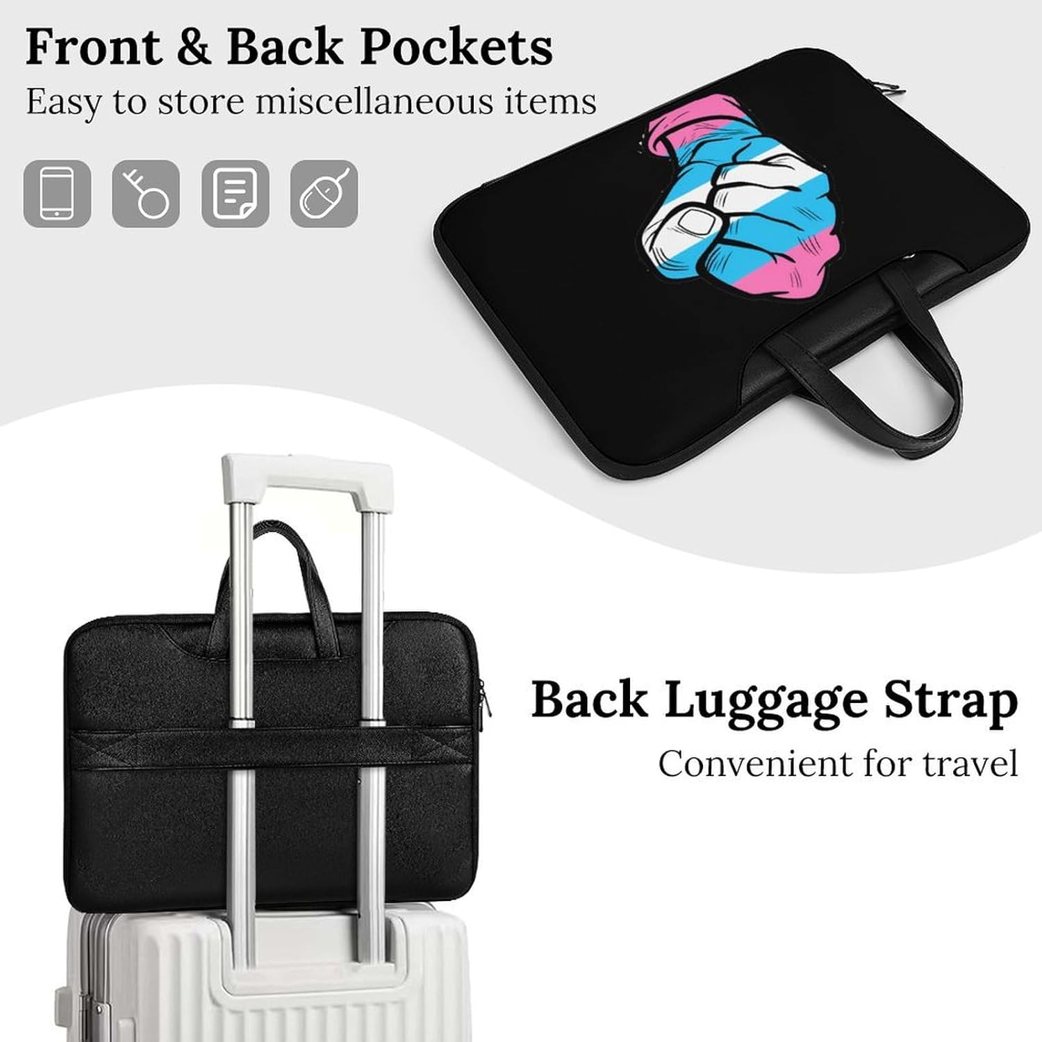 Raised Fist Transgender Flag Laptop Bag PU Leather Computer Tote Bag Carrying Case Messenger Bag with Handle