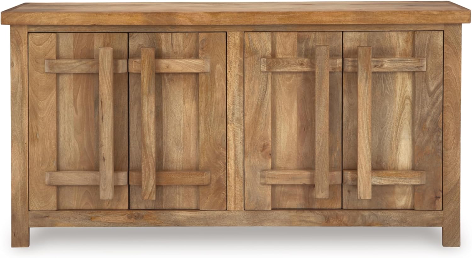 Signature Design by Ashley Dresor Farmhouse 4-Door Accent Cabinet with 2 Shelves and Cord Management, Light Brown