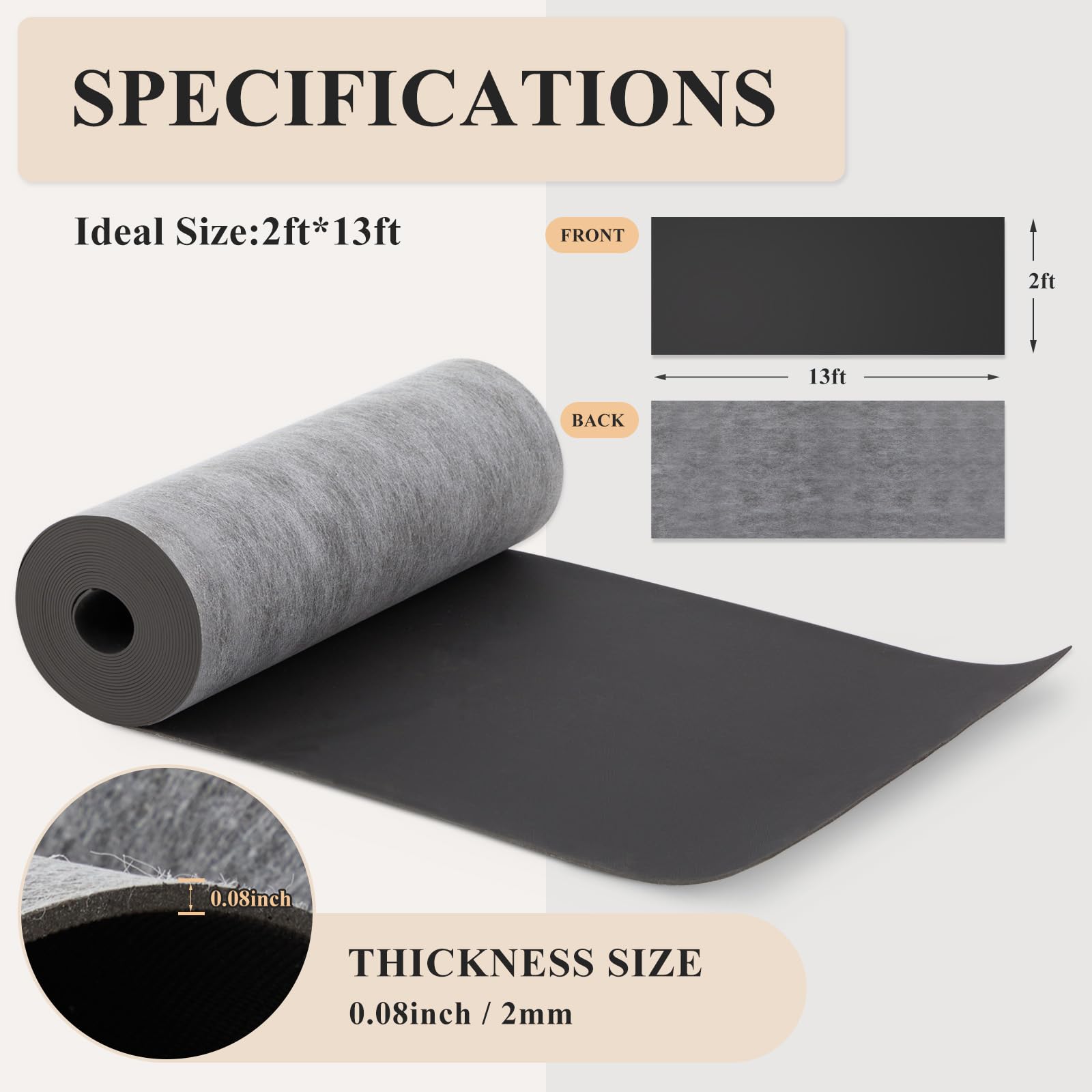 Frienda 2 x 4 m di isolamento acustico in vinile caricato di massa, 0,5 kg, Mlv insonorizzazione per assorbitore acustico, spessore 2 mm, materiale anti vibrazione