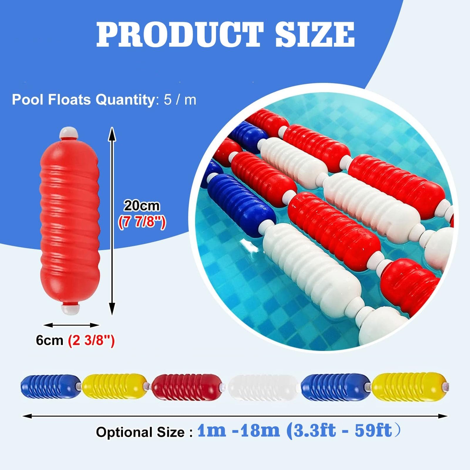 Cuerda Flotante de Seguridad para Piscinas, Divisor de carriles de Longitud Ajustable con Ganchos para Piscinas - Equipo para Dividir carriles de natación, Cable de Acero de 12 m/40 pies