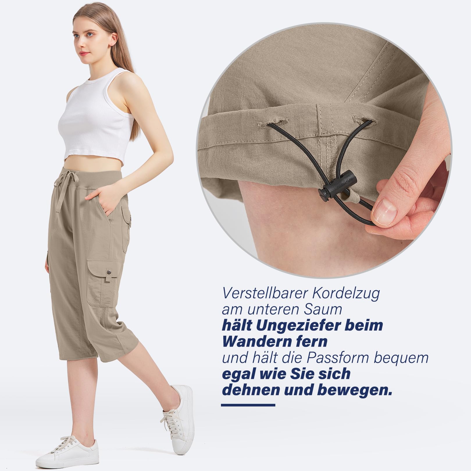Pantalones para mujer 3/4 de verano para mujer, pantalones capri de verano, pantalones de jogging, pantalones deportivos para viajes y senderismo, con 6 bolsillos