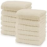 Cute Castle 12 Pack Muslin Baby Washcloths - Large 12\'\' by 12\'\' - Ultra Soft 100% Cotton - Super Absorbent Burp Cloths for Unisex, Boy, Girl -Ivory