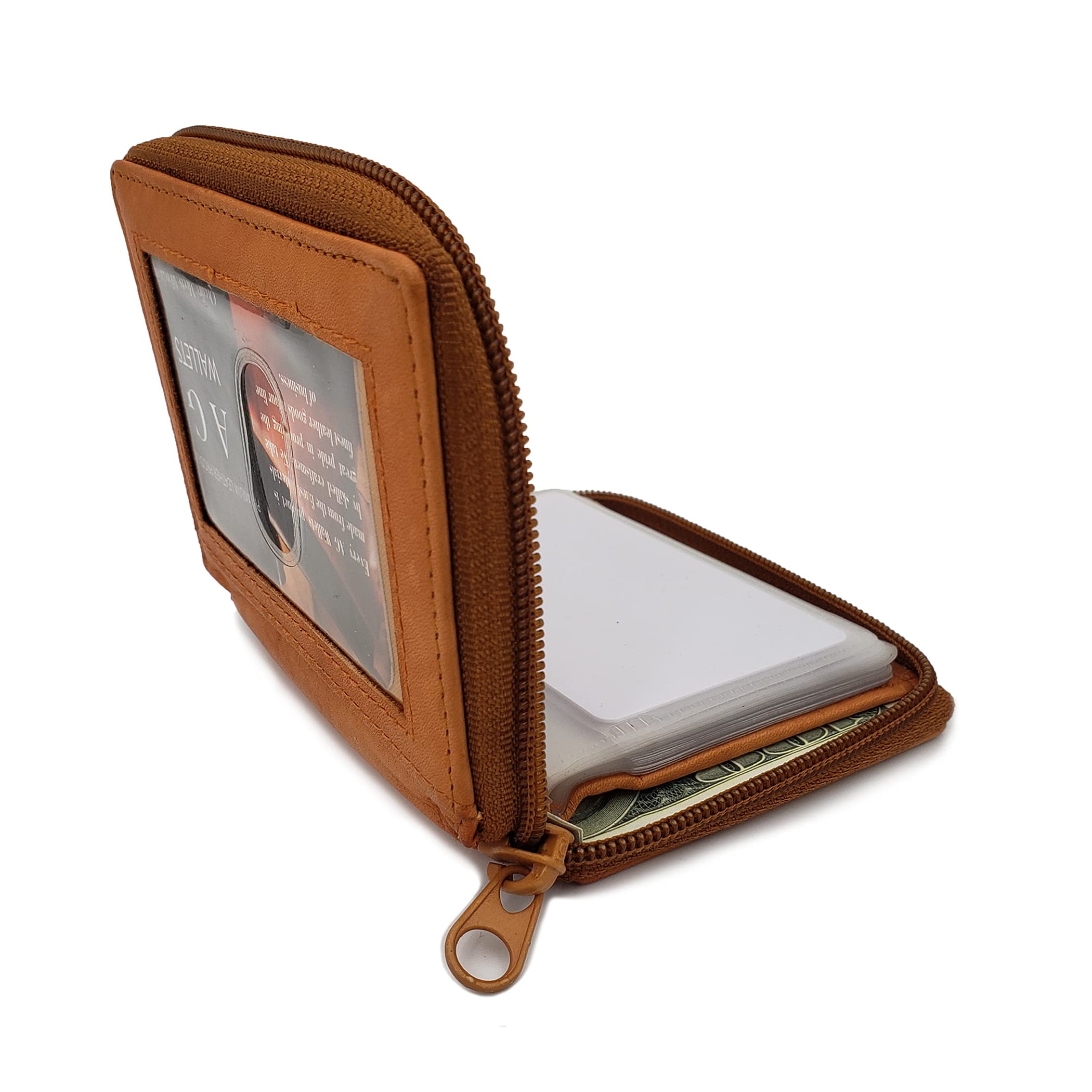 ag wallets AG Wallets Mens Zip Around Leather Wallet with Inserts (Tan)