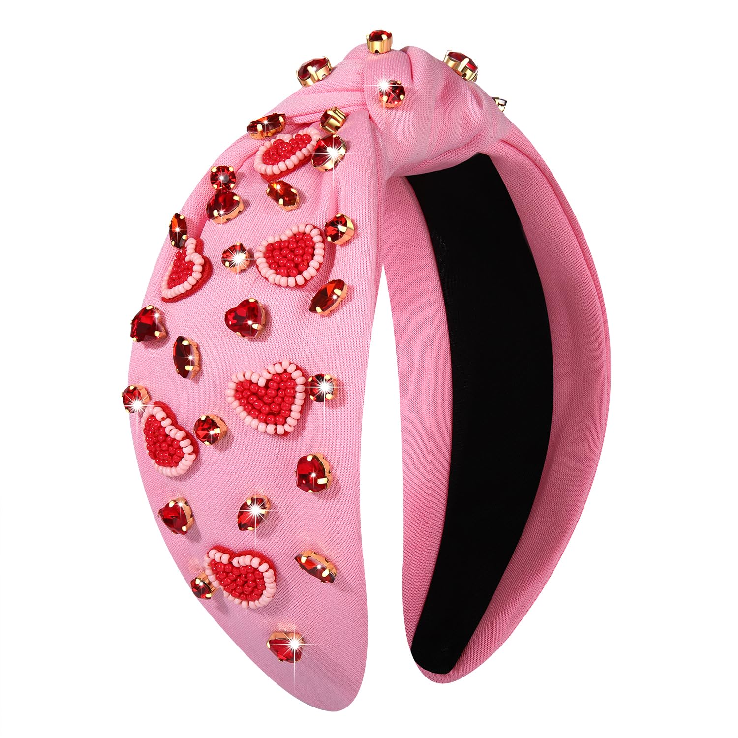 Valentine\'s Day Headband Women Pink Red Sequin Knot Love Heart Earrings Gift Valentine main image 2