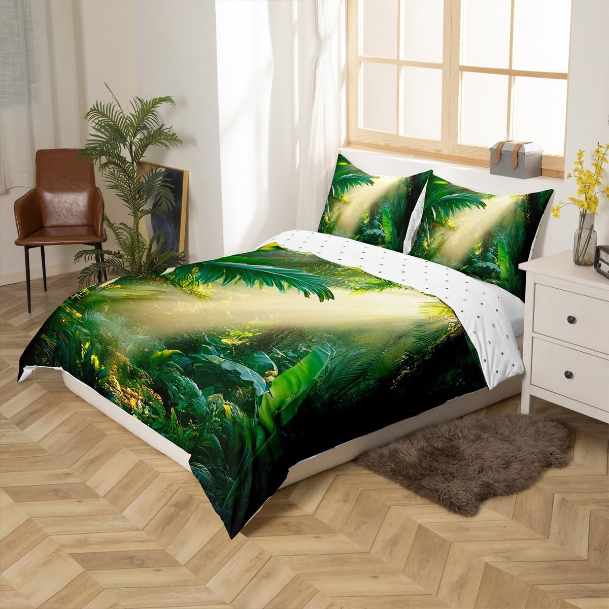 jejeloiu Tropical Leaves Duvet Cover for Kids Boys Girls Toddler Size Leaf Pattern Bedding Set Ultra Soft Botanical Comforter Cover Set Leaf Branches Bedspread Cover Nature Theme,No Comforter