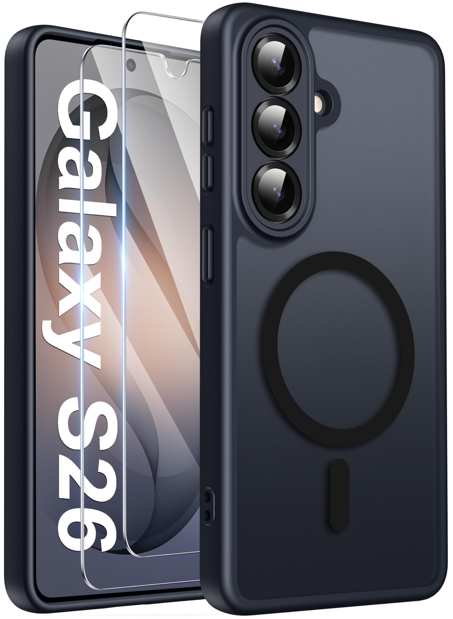 Opkiegrn Magnetisch HandyHülle Kompatibel mit Samsung Galaxy S22 Kompatibel mit MagSafe mit 2 Schutzfolie,Vollständiger Kameraschutz, Stoßfest Dünn Durchscheinende Matt SchutzHülle (Grau)