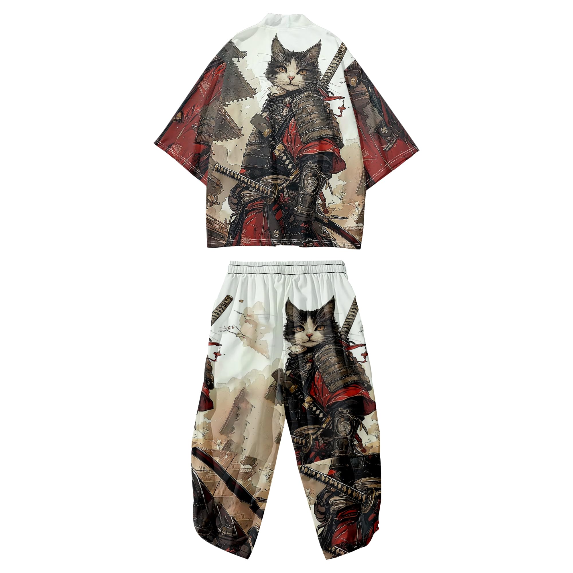 Mens Kimono Set Japanese Kimono Shirt &amp; Shorts 2 Piece Summer Beach Outfits