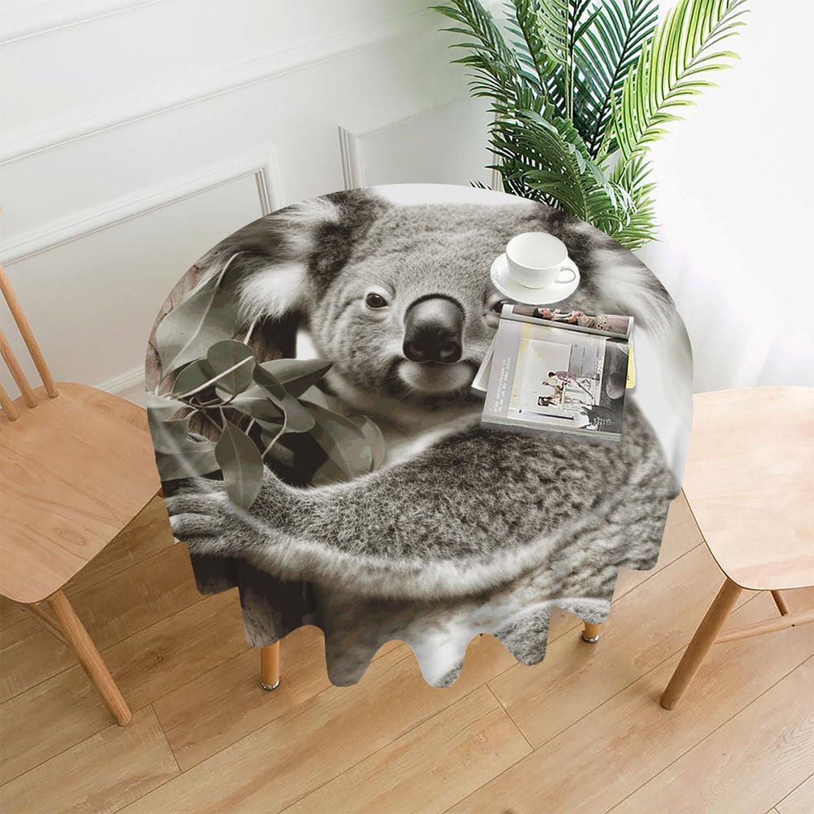 VstaDank Koala Table Cloth Fashions Washable Round Tablecloth Decorative Table Cover Comfortable Straight Edge Tablecover for Dining Kitchen Party Outdoor 60 Inch