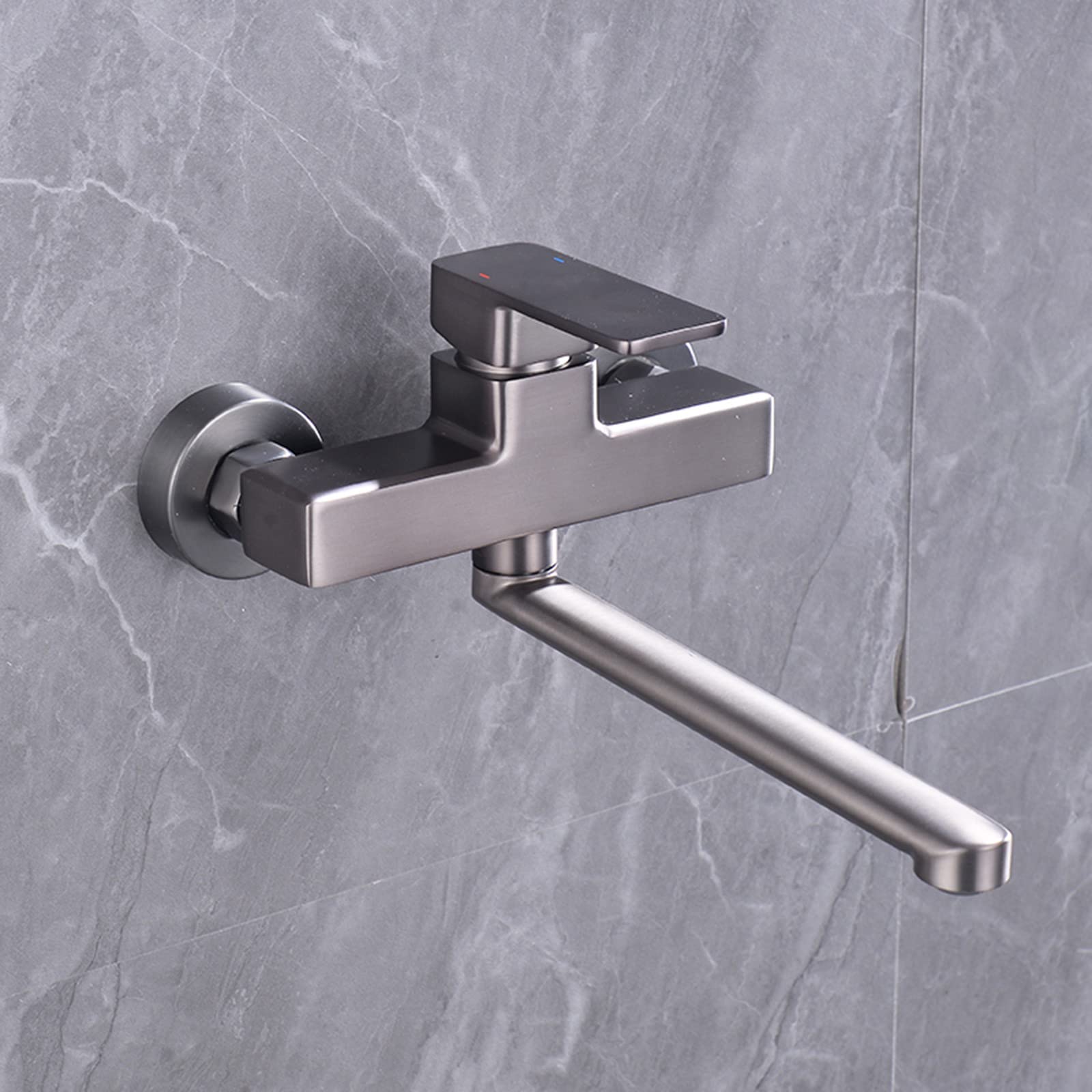 Grifo de Cocina de Pared, Grifo para Fregadero de Cocina, Gris, Doble Orificio, latón, Agua fría y Caliente, Grifo para Fregadero de Cocina, balcón, lavadero, 20 cm