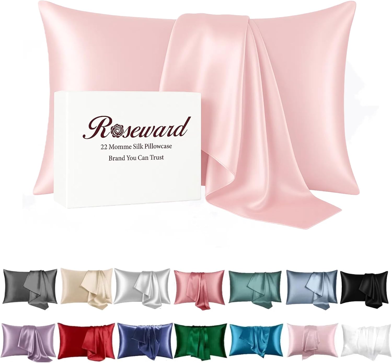 Pink Mulberry Silk Pillowcase Queen Size - 22 Momme Silk Pillow Case for Sleeping Women, Luxury Hypoallergenic Acne Pillow Case, Anti-Breakage Self-Care Item, Girly Gifts, 1 Pc 20"x30" (Queen, Pink)