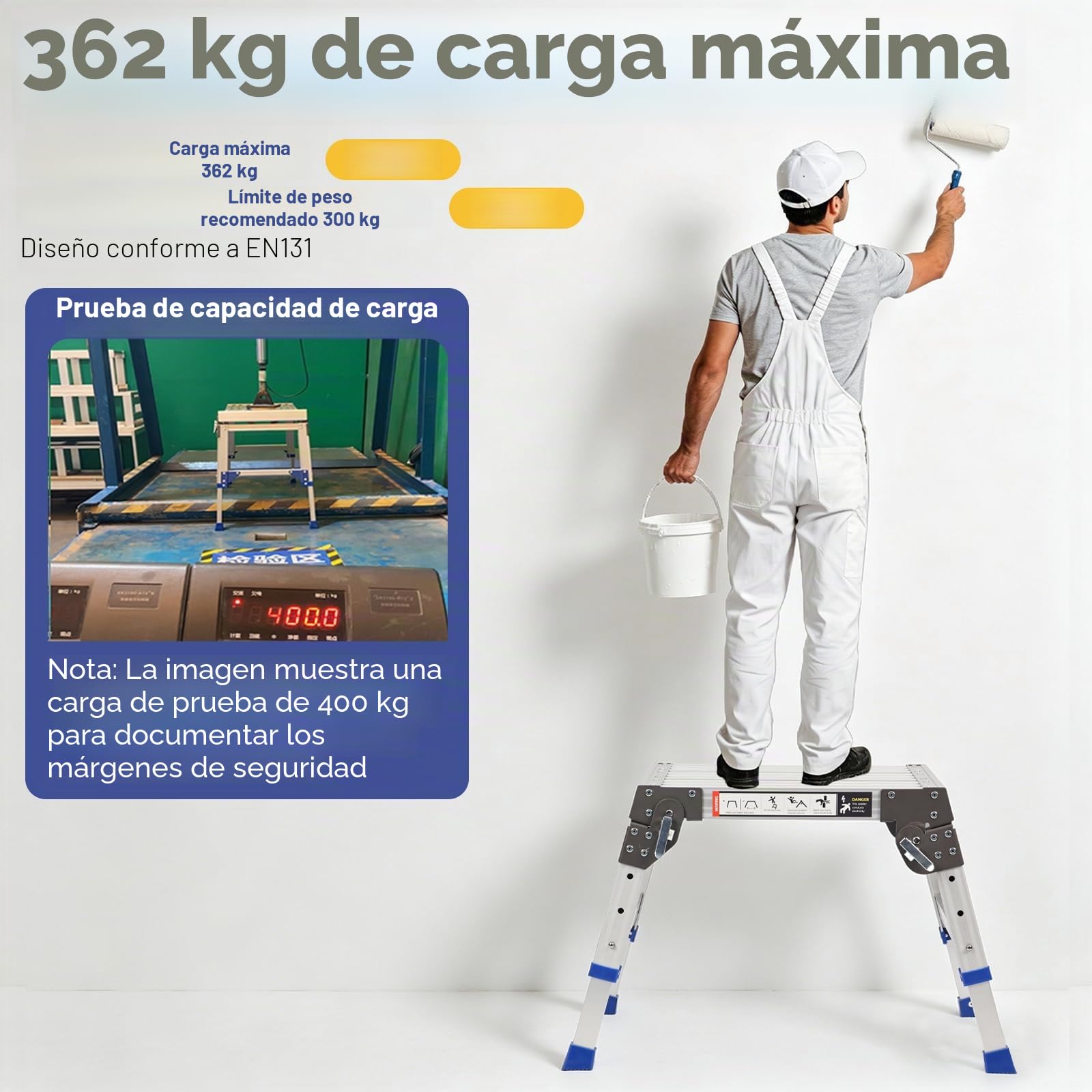 Taburete plegable de aluminio resistente (hasta 362 kg), 3 niveles de altura ajustable (32 – 42 cm), antideslizante, para autocaravanas, garaje y cofre de techo
