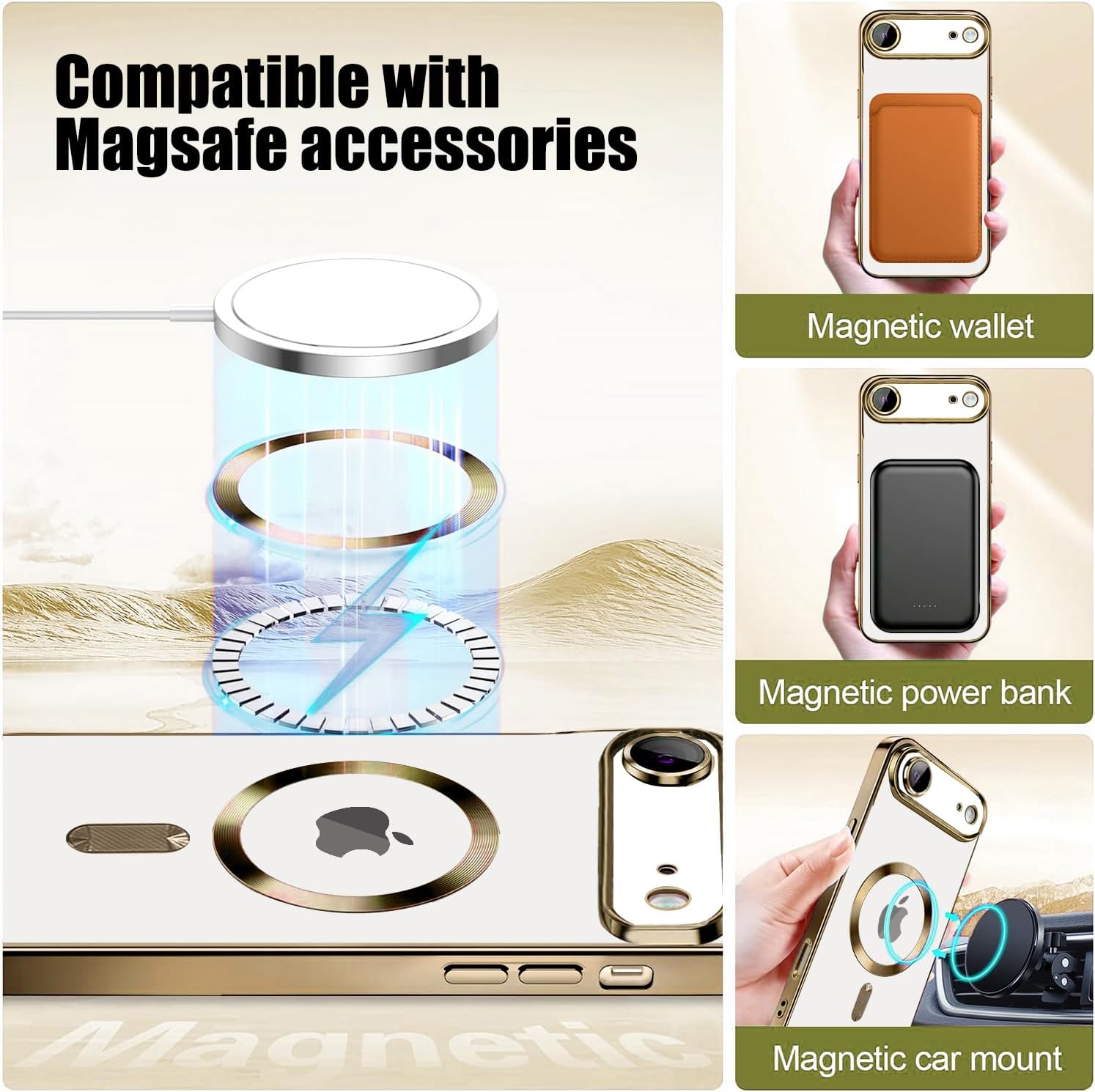 Misscase for iPhone Air Case with Privacy Screen Protector,[Camera Lens Protector] Clear Magnetic Luxury Plating Case Compatible with MagSafe Elegant Anti-Scratch Case for iPhone 17 Air Gold - Image 4