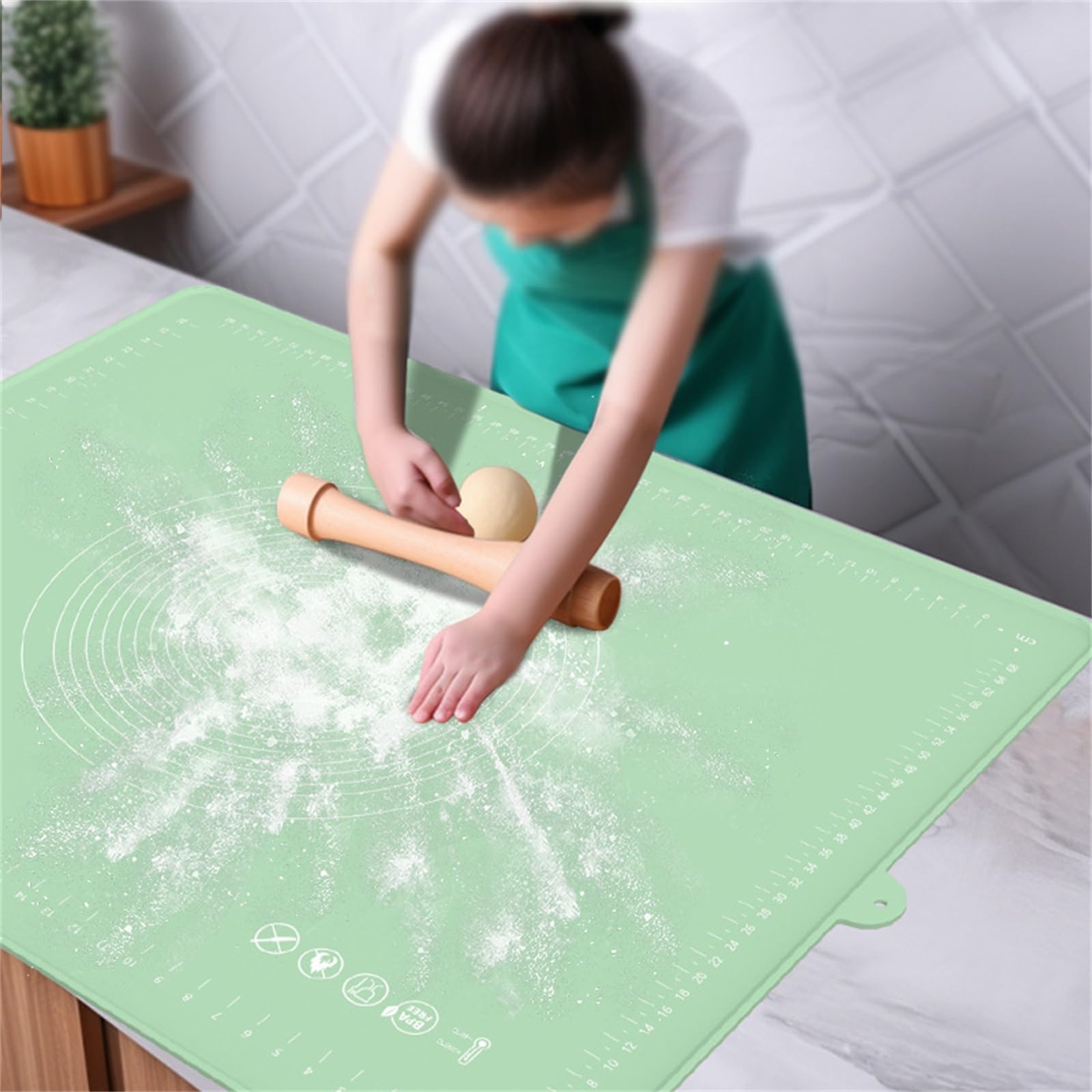 Tapete para Hornear en la Cocina Esterilla de amasado silicona con panel engrosador agrandado antiadherente Para Cualquier Lugar(Verde)