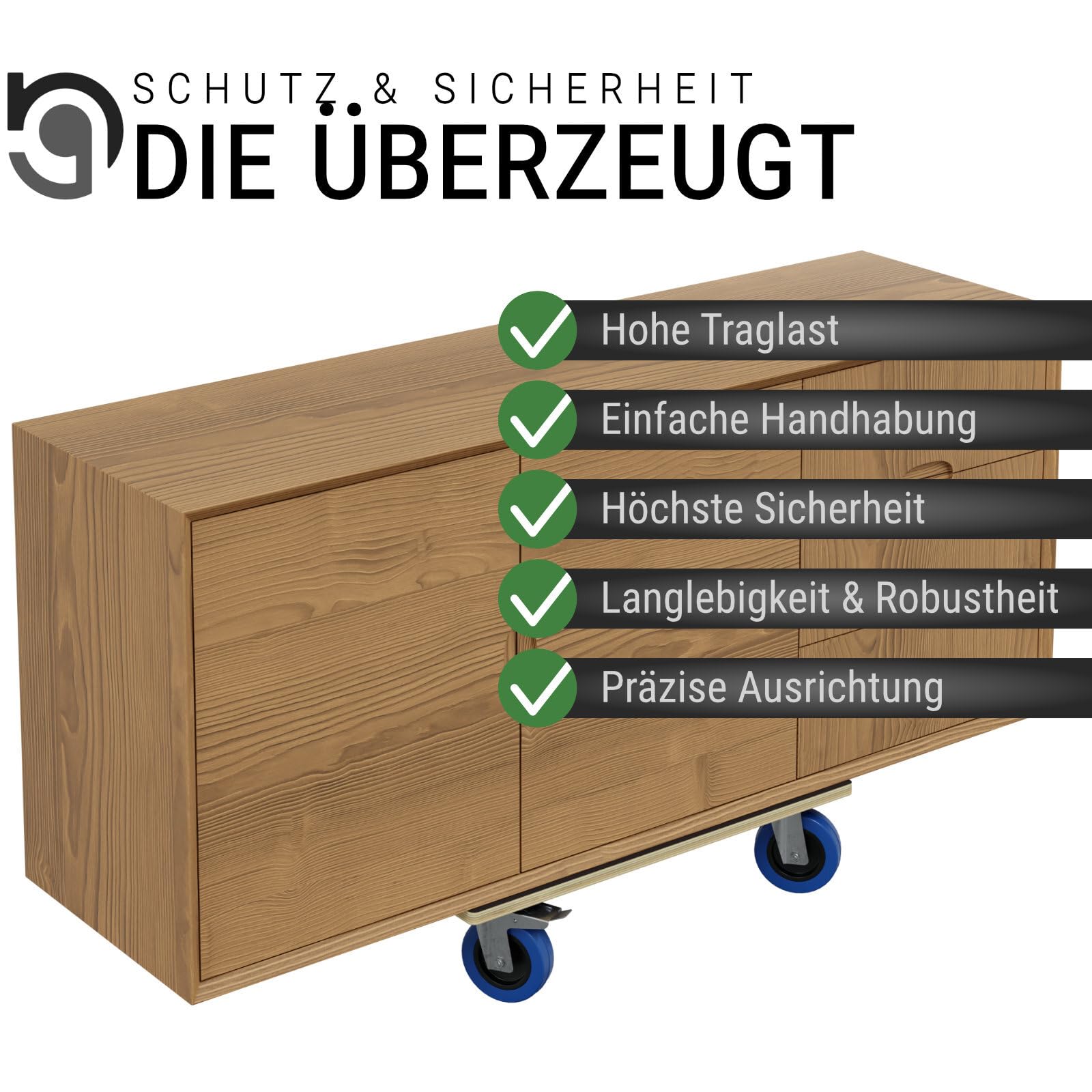 HAGO Lot de 24 roulettes pour meubles avec frein de 40 x 60 cm - Planche à roulettes robuste jusqu'à 800 kg - Chariot de transport pour meubles avec poignées encastrées - Chariot de qualité supérieure