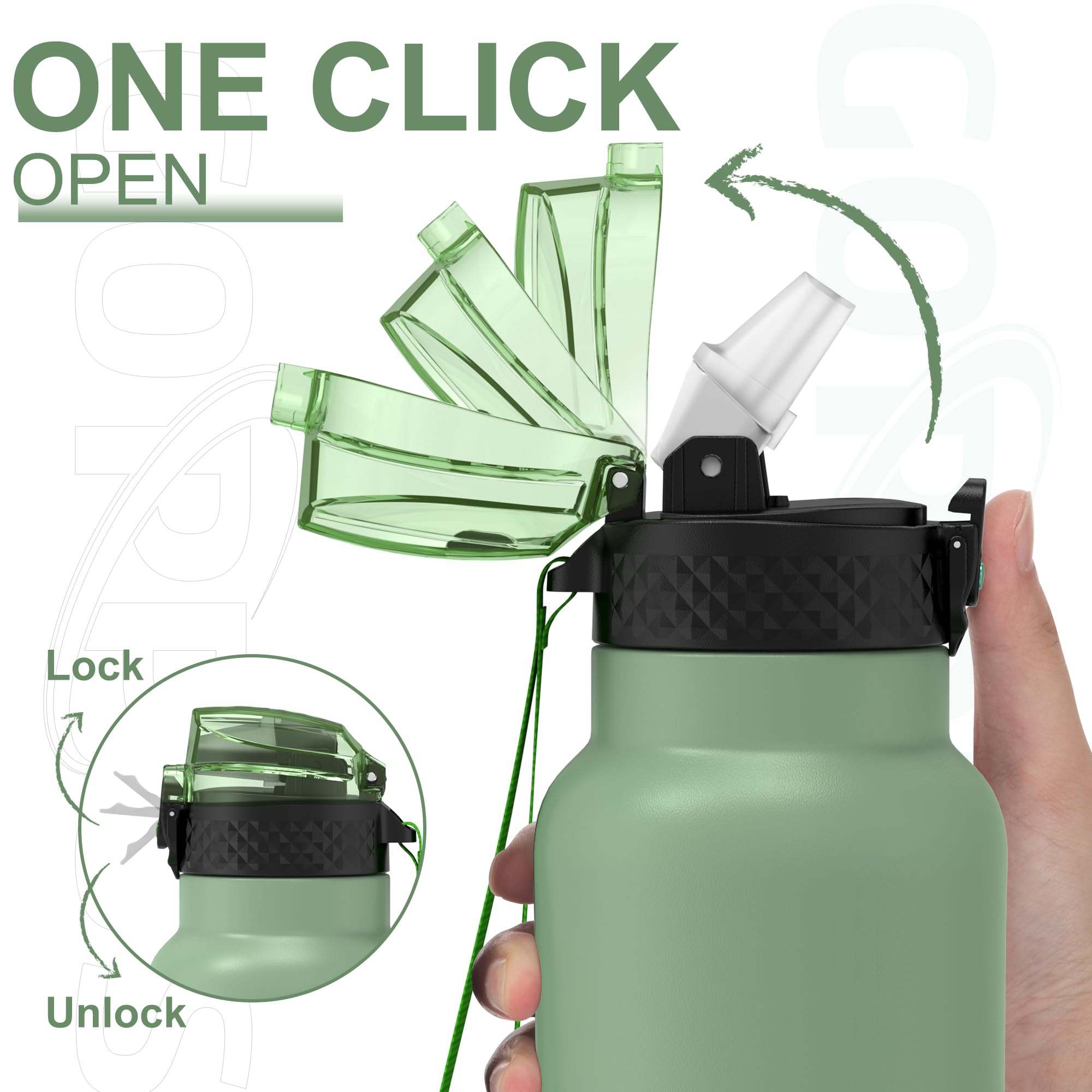 GOPPUS 750ml/26oz Stainless Water Bottle with Straw Double Wall Insulated Bottles with Strap Reusable Vacuum Thermal Flask Leakproof Keep Cold Drinks Bottles with Flip Top Lid for Men Women BPA Free - Image 2