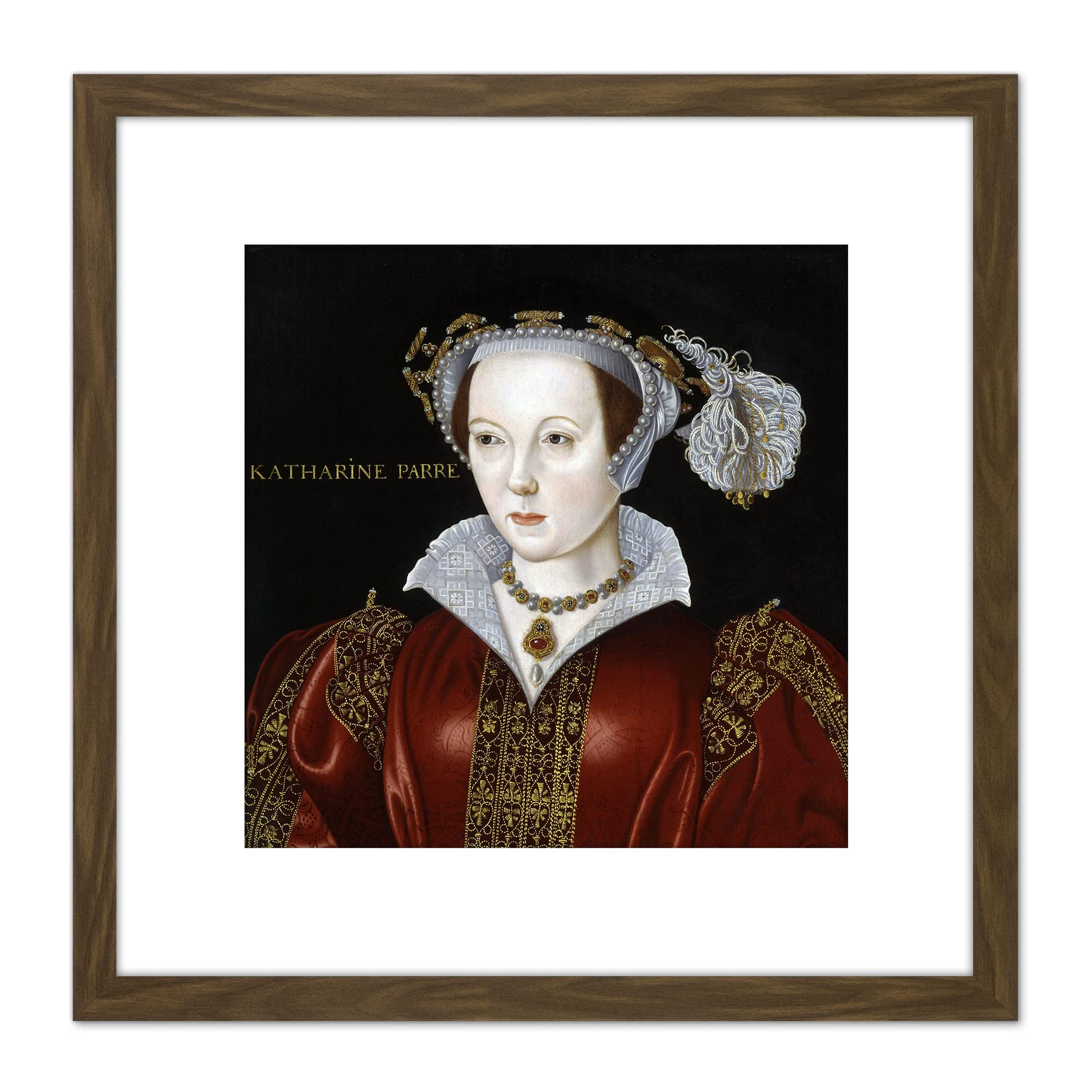 Artery8 Scrotts Attributed Portrait Catherine Parr Painting 8X8 Inch Square Wooden Framed Wall Art Print Picture with Mount