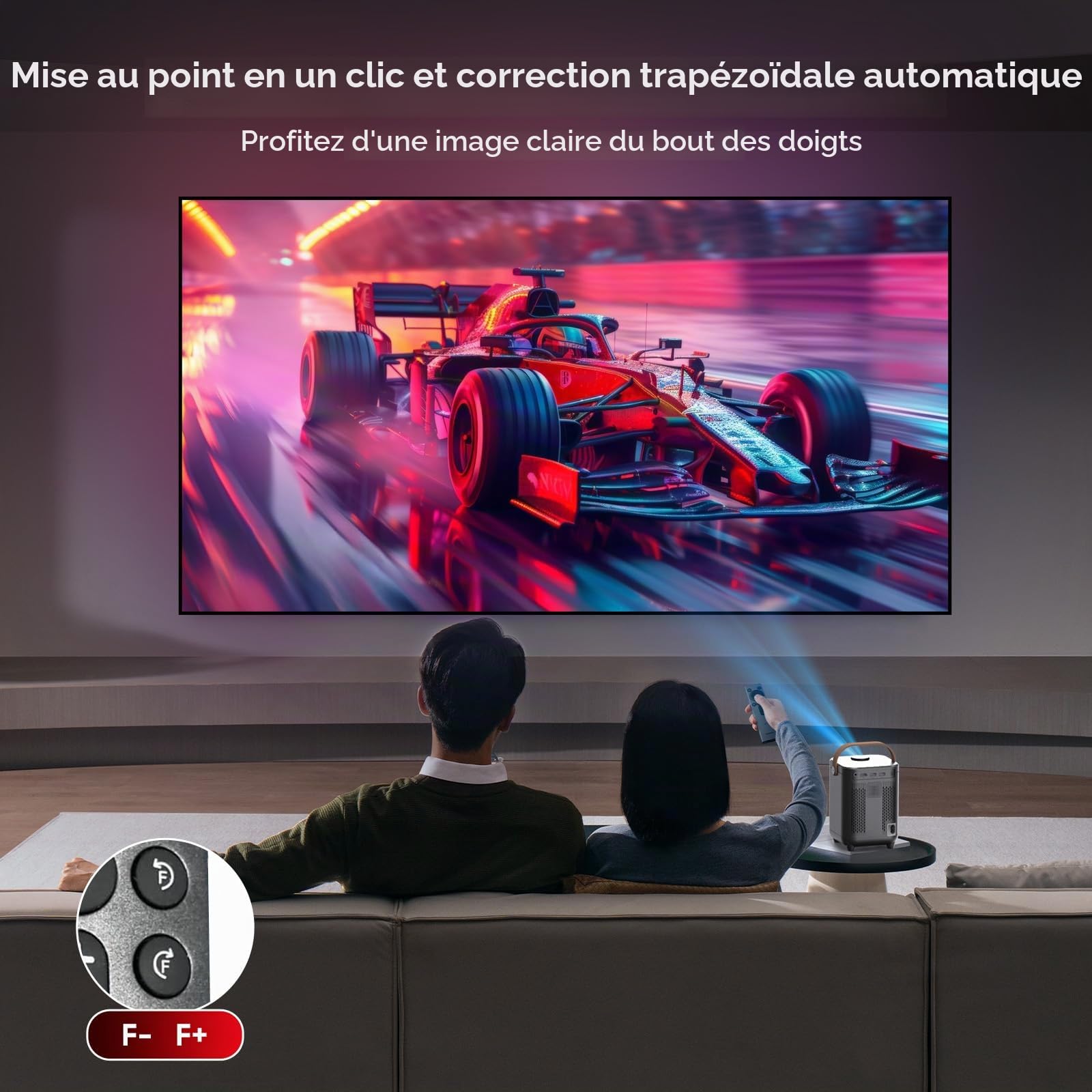 Vidéoprojecteur, mise au point électrique/correction trapézoïdale automatique WiFi 6 BT5.2 Mini projecteur 4K Full HD 1080P pris en charge, zoom 50 % portable pour home cinéma / extérieur compatible