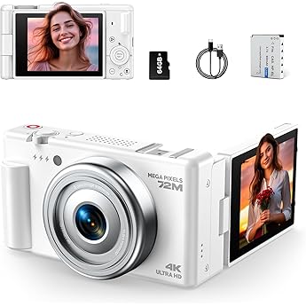 digital camera 4k 72mp 18x auto focus digital zoom digital camera 2.8 inch 270  folding LCD screen HD compact vlog camera with batteries 64gb card suitable for beginners adults