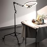 Pro LED Ring Light Tripod with Phone Holder & Casters, Adjustable Overhead Phone/Camera Mount for iPhone, Video Recording, Live Streaming, Cooking (Mobile Stand with Light & Tripod)