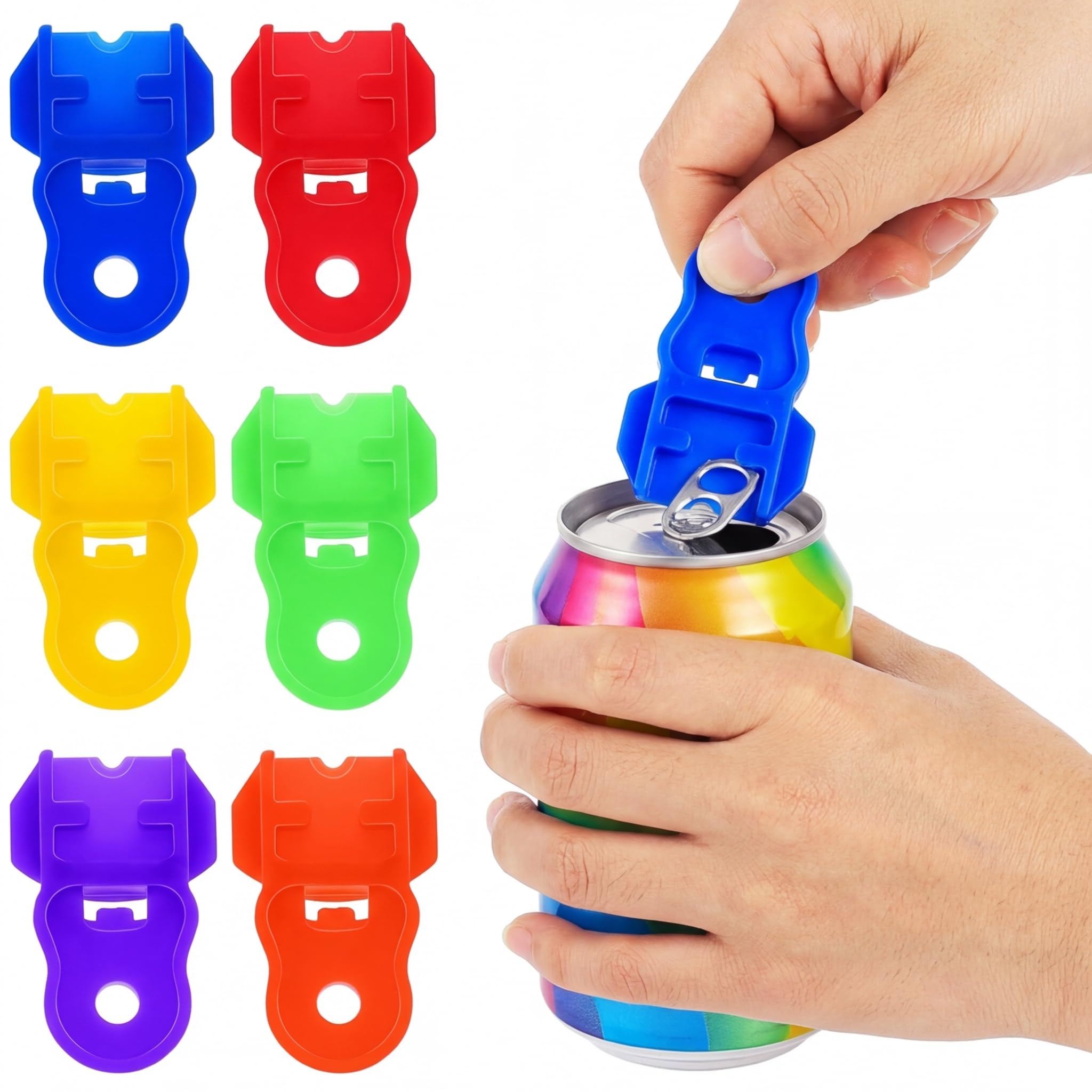 QiaoLiangYao 6Pcs Ring Pull Can Opener Aid, Easy Soda Can Tab Opener & Drink Protector for Arthritic Hands, Elderly & Long Nails - Plastic Manual Beverage Opener for Beer, Coke, Pop - 6 Assorted Color