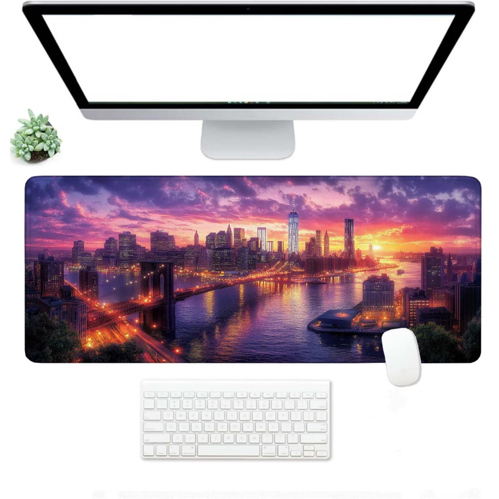 Podkładka pod mysz XXL 1400 x 600 x 3 mm, fioletowa podkładka pod mysz, duża miejska podkładka pod mysz z wodoodporną i antypoślizgową gumową podstawą, zmywalna mata na biurko do gier, akcesoria
