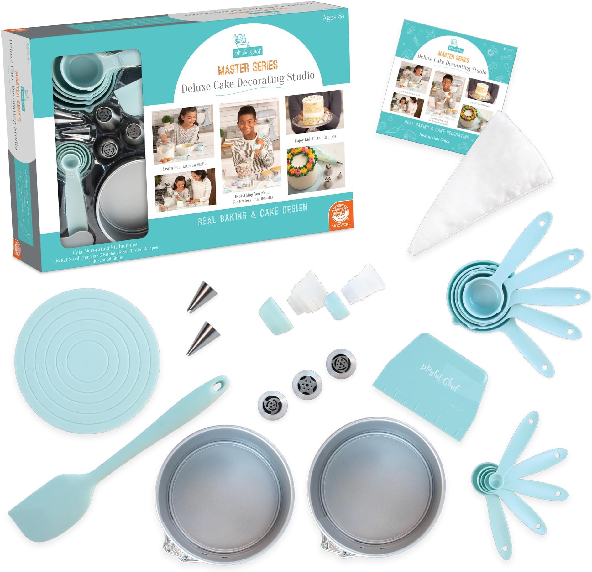 Playful Chef: Kids Cake Decorating Kit - Includes Pans, Reusable Pastry Bags, Stencils, Recipes amd More