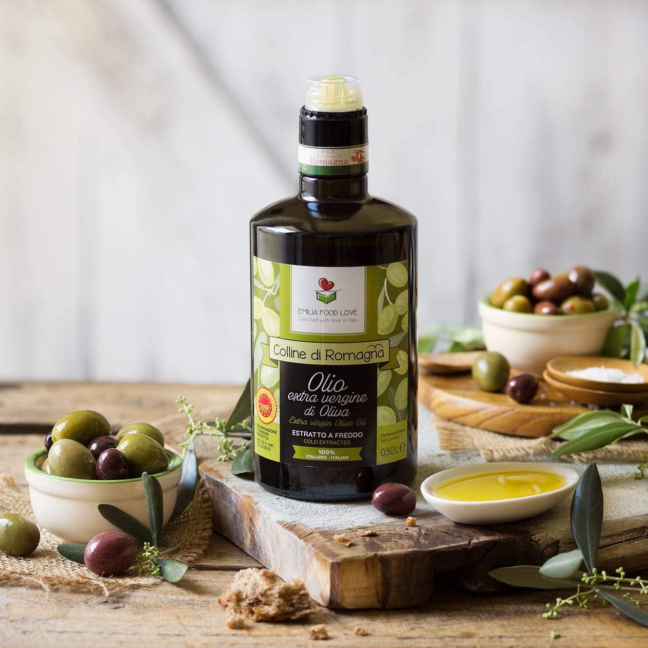 Extra Virgin Olive Oil DOP Made in Italy 16.9 FL.OZ (500ml) | Colline di Romagna GOLD AWARD at NYIOOC | EMILIA FOOD LOVE Selected with love in Italy