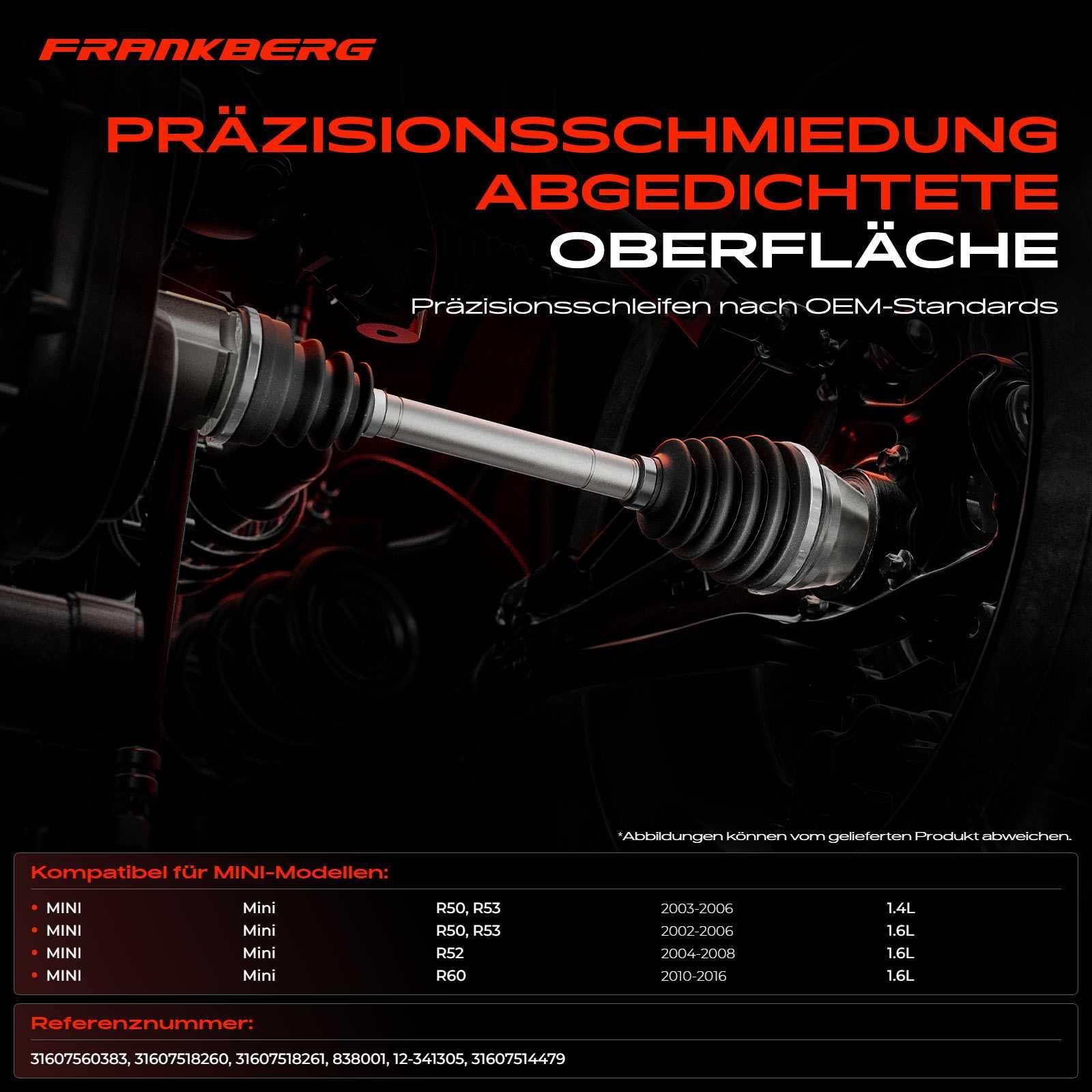 Frankberg Gelenksatz Radseitig Vorne Kompatibel mit Min.i R50 R53 1.4L-1.6L 2002-2006 Min.i Cabriolet R52 1.6L 2004-2008 Min.i Countryman R60 1.6L 2010-2016 Replace# 31607518261