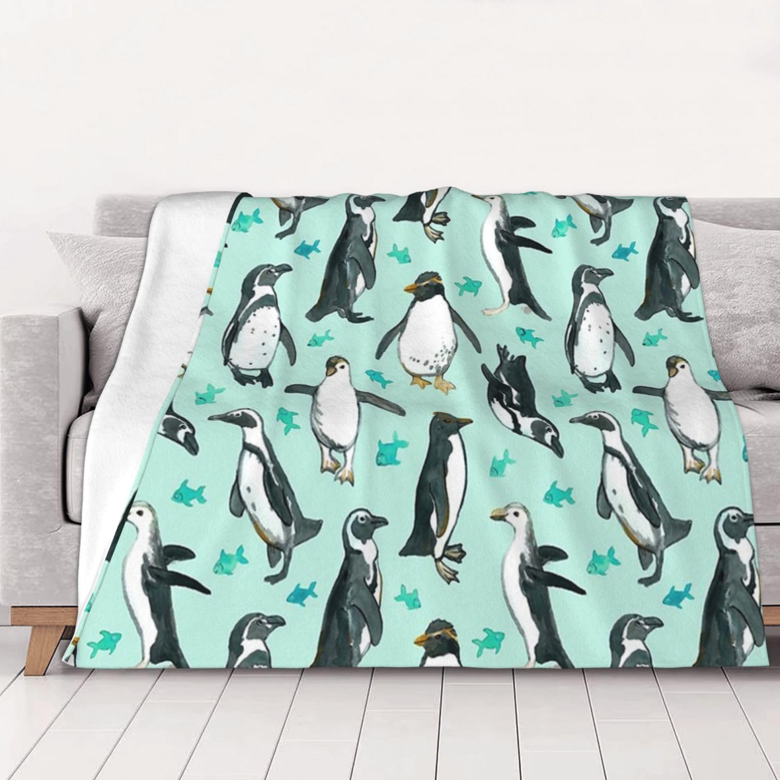 AUBKFELD Cute Penguins Printed Flannel Blanket 102x76 CM, Soft & Warm Throw Blanket for Sofa/Couch/Bed/Car, Gifts for Audlts Women Men