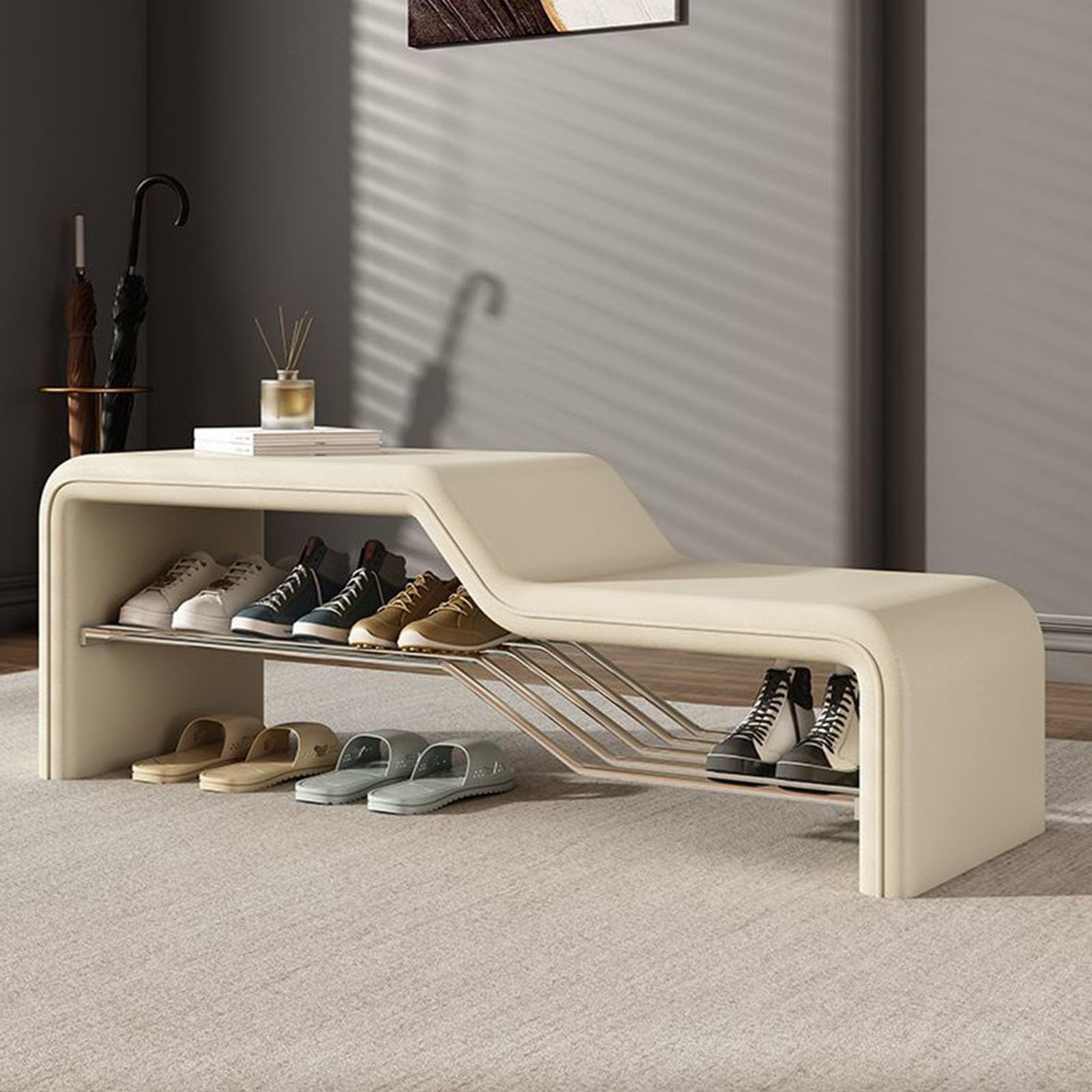 Banc à chaussures rembourré gain de place avec meuble de rangement entrée