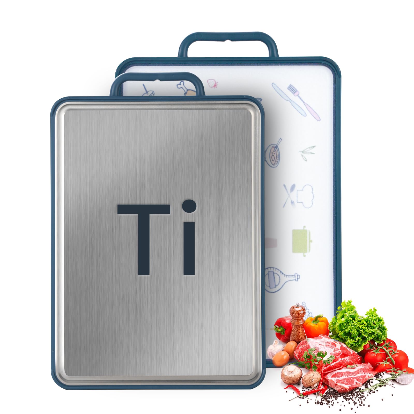 Titanium Chopping Board, Double Sided Cutting Board for Kitchen, Titanium & PP Food Grade Metal Chopping Board, Large Cutting Board for Meat, Vegetables, Fruits, Dishwasher Safe, 40x27cm