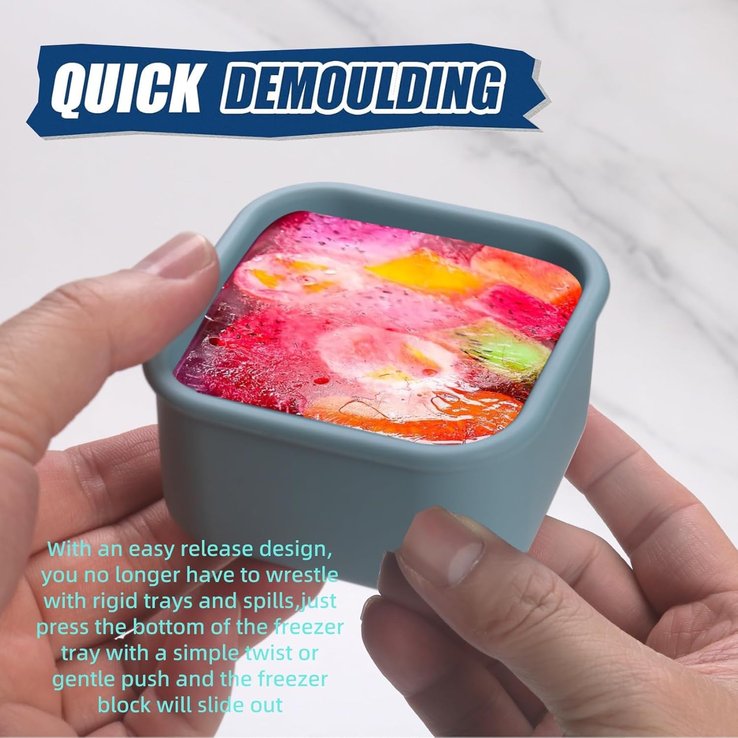 1/2 Cup Silicone Freezer Tray With Lid - Silicone Freezer Molds 8-Pack For meal prep & freezing of various sauces and other dishes, makes 8 perfect 1/2 cup portions cubes (Blue 8 Pack)