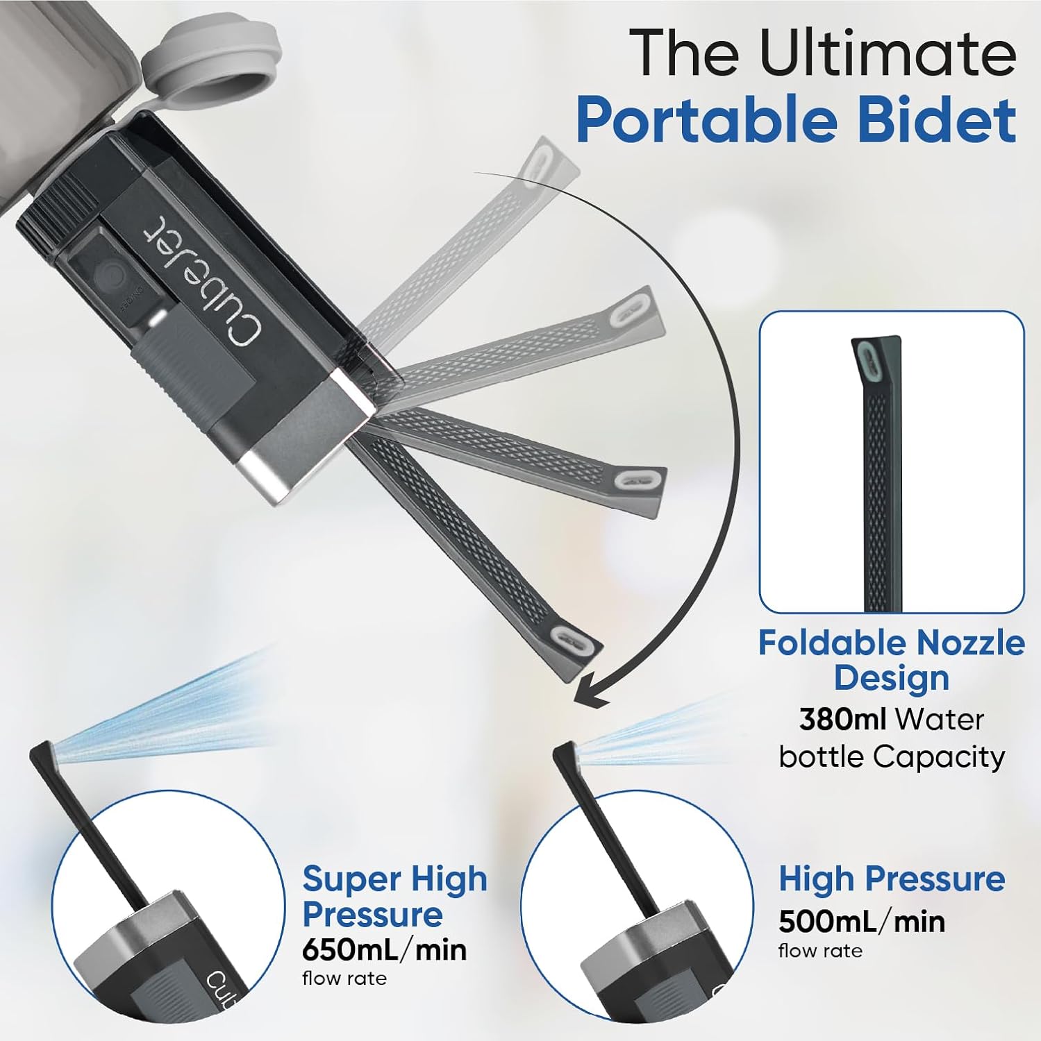 BIDET BUDDY® CubeJet Portable Bidet | Rechargeable Electric Travel Bidet for Travel, Camping & Home | Ultra High Pressure USB-C Hygiene Device with Seat-Bidet-Level Cleaning Power - Obsidian Drift - Image 4