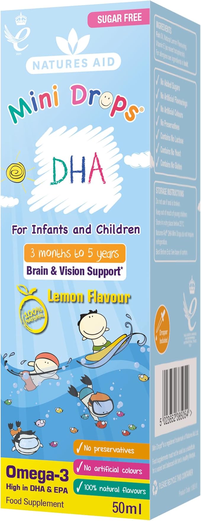 Natures Aid DHA Omega3 Mini Drops for Infants and Children, Sugar Free
