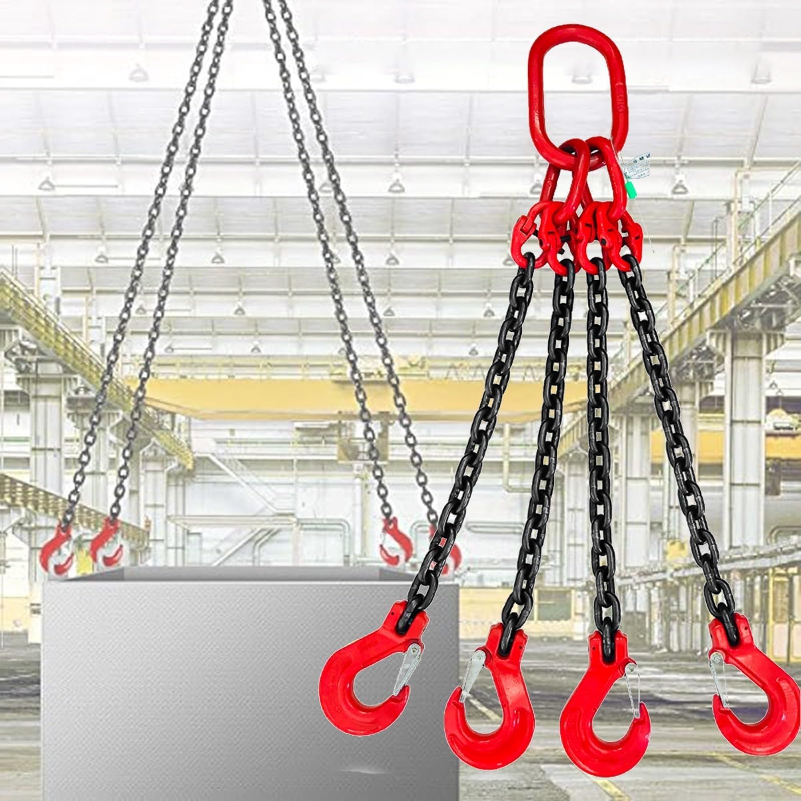 Catena di sollevamento in acciaio resistente, industriale G80, con 4 ganci di sicurezza per sollevamento, catena di sollevamento del motore resistente alla ruggine (3 m, 3 tonnellate)