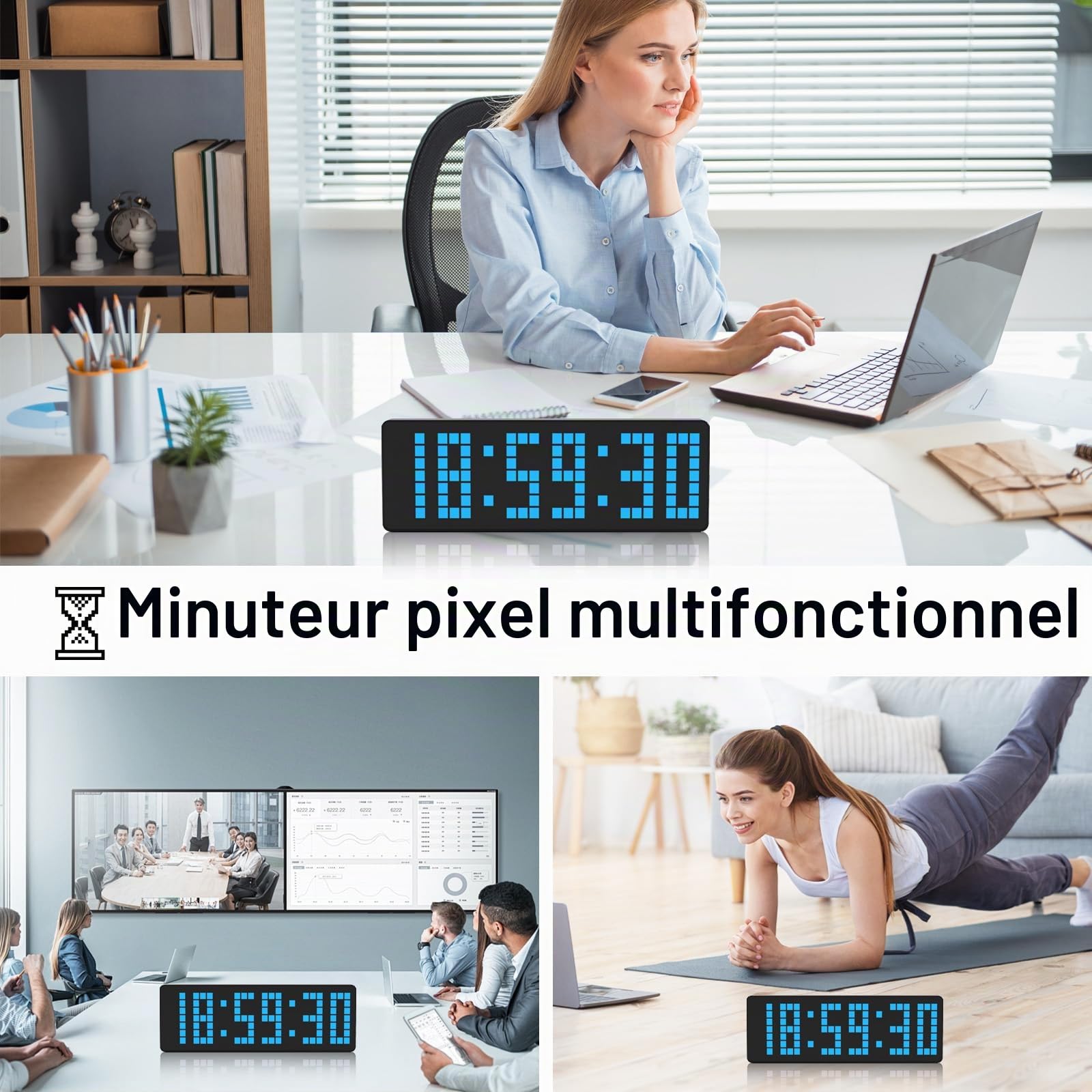 Timer Sport, Horloge Digitale Murale LED Grand Format 13,2" avec Compte à Rebours/Chronomètre Horloge Numerique pour la Salle de Sport Garage Maison Sport et Même Intérieur et Extérieur (Bleu)