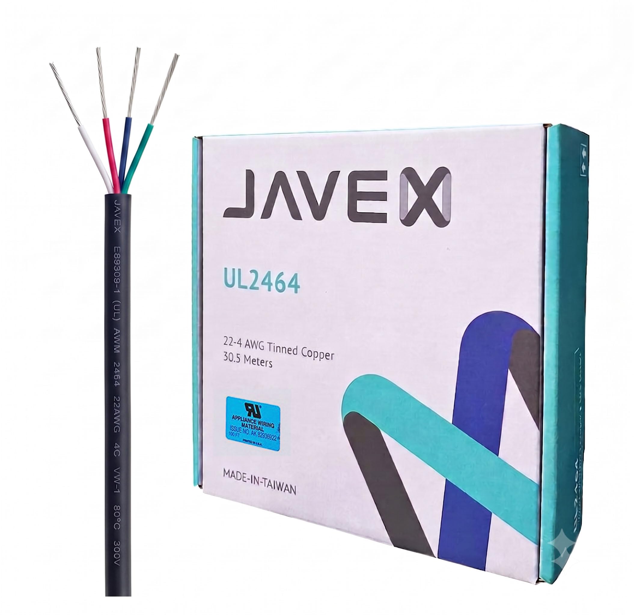 JAVEX AWM UL2464 calibre 22 AWG [cobre estañado] 4 conductores de alimentación, iluminación, cable eléctrico de bajo voltaje, negro, 100 pies